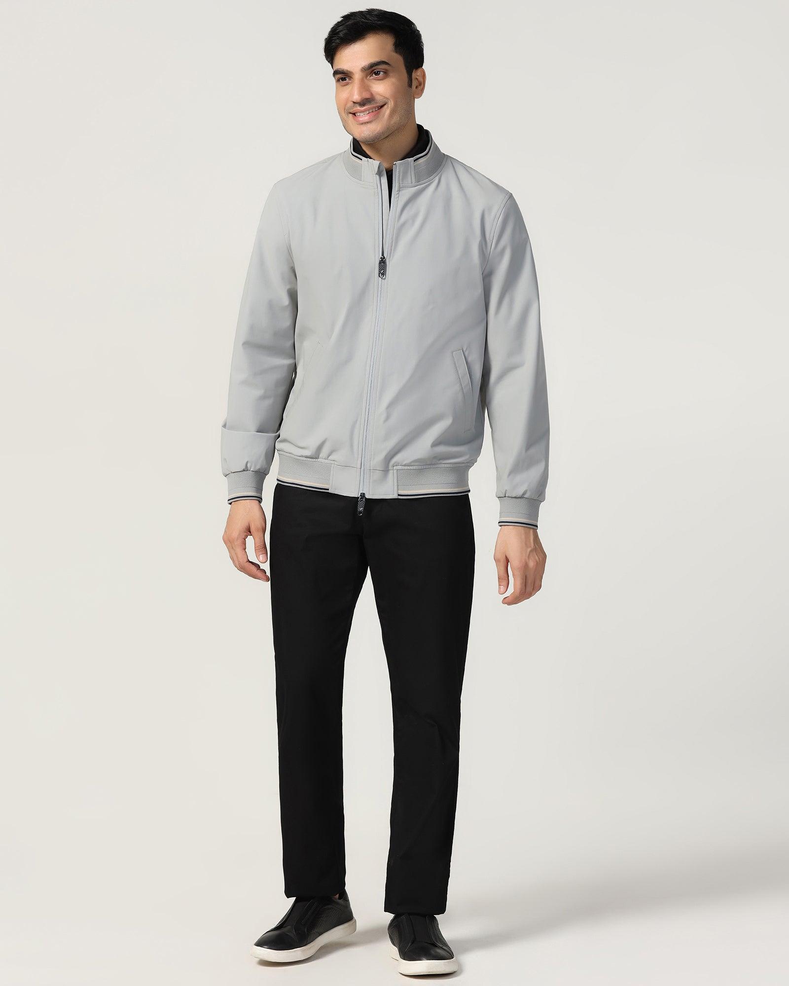 Bomber Grey Solid Zipper Jacket - Cornell