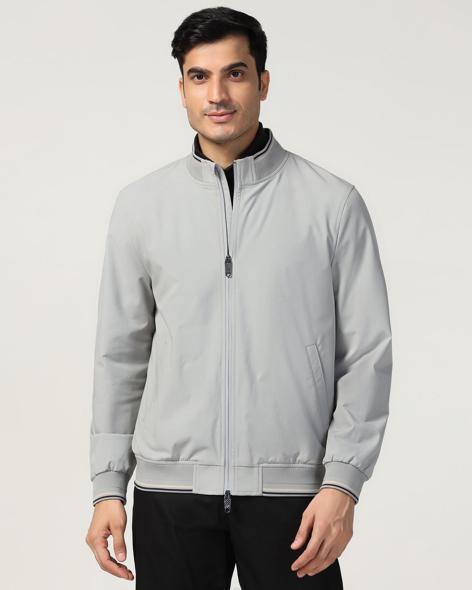 Bomber Grey Solid Zipper Jacket - Cornell
