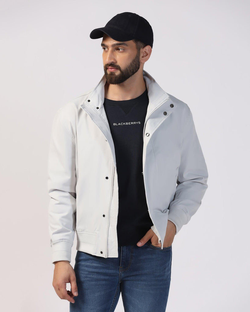 Bomber Grey Solid Zipper Jacket - Kaydet