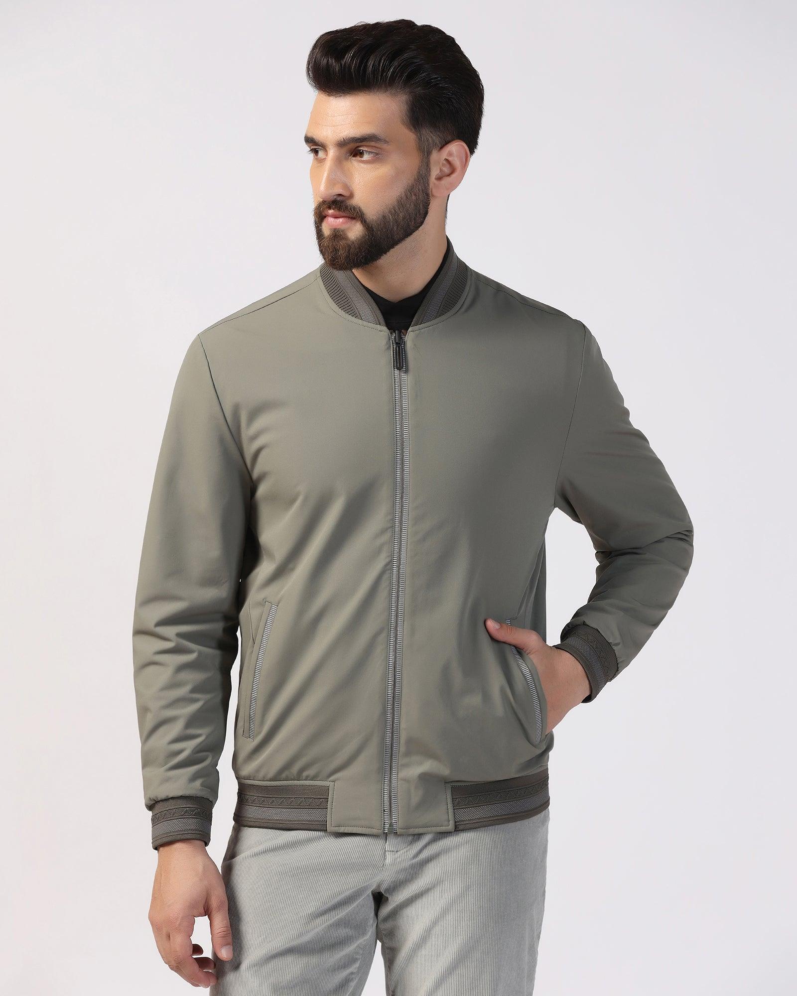 Bomber Grey Solid Zipper Jackets - Spectre
