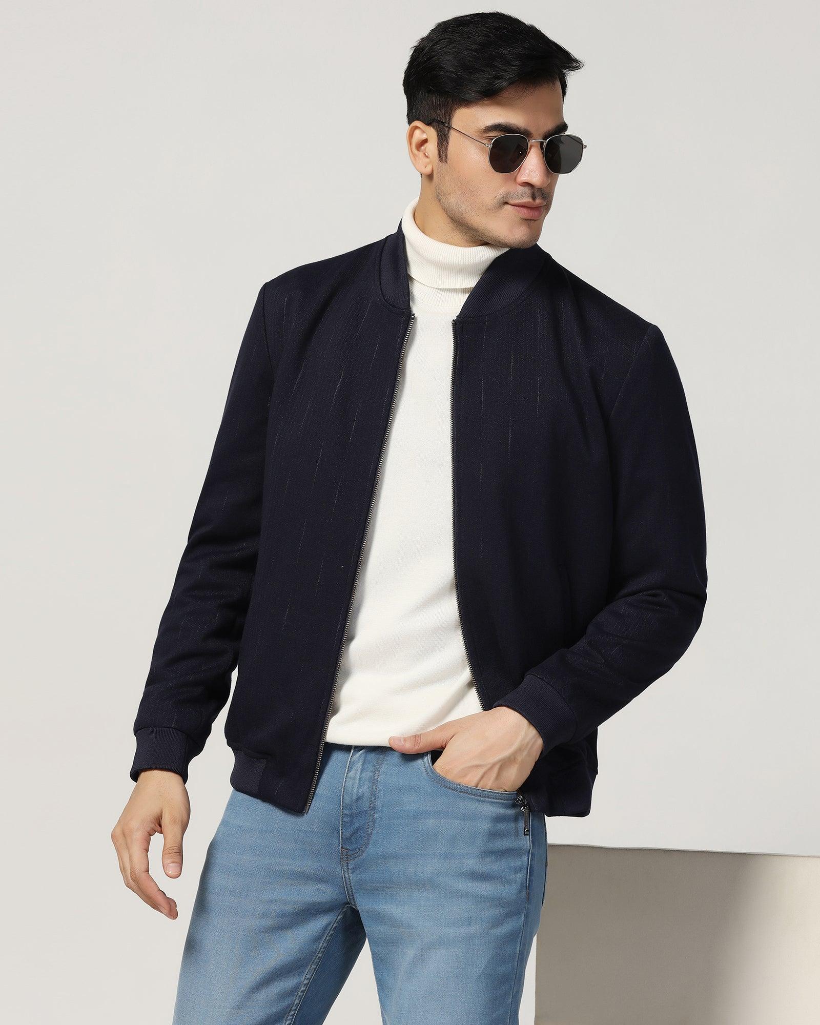 Bomber Navy Textured Zipper Jackets Accord - Main Image