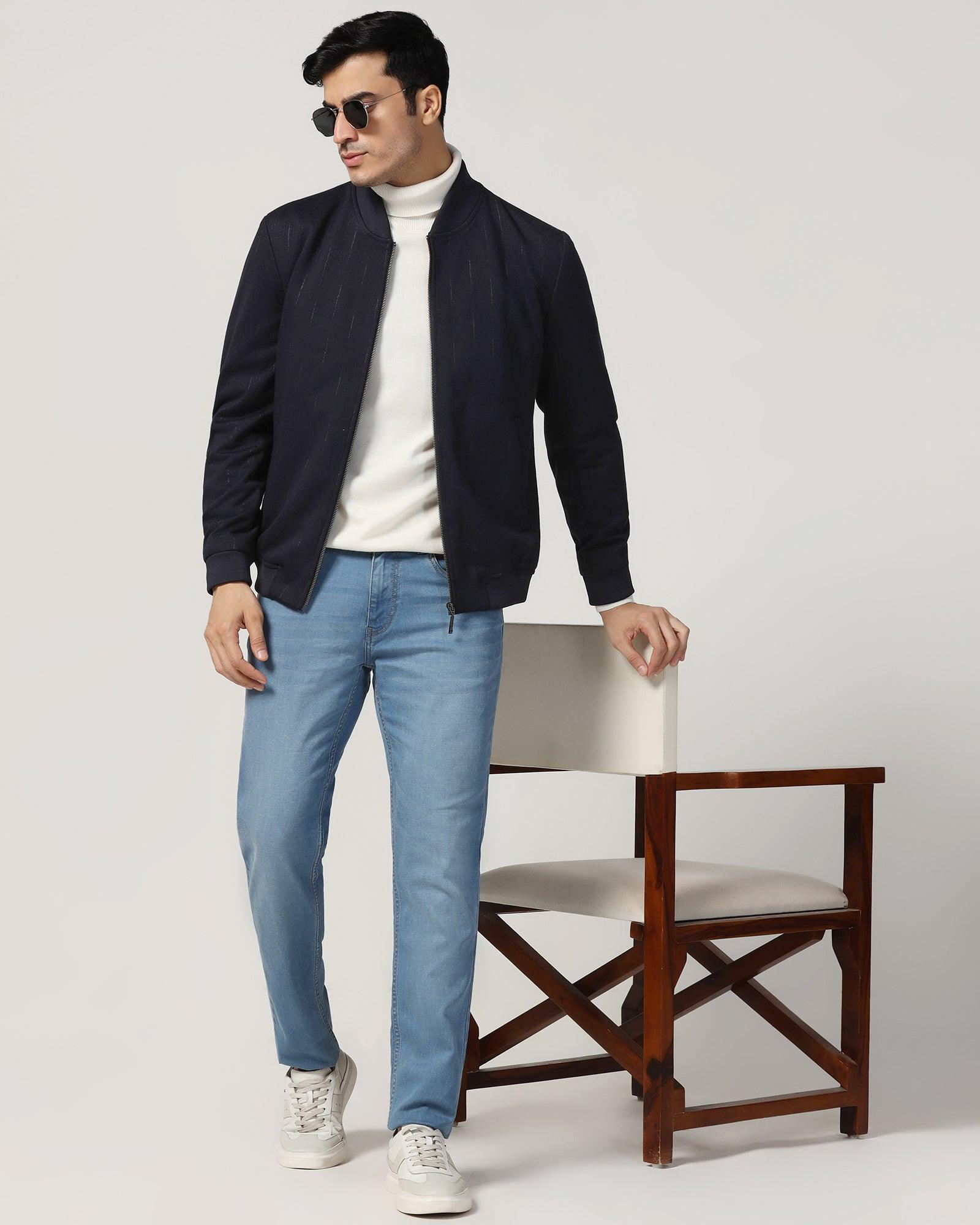 Bomber Navy Textured Zipper Jackets - Accord