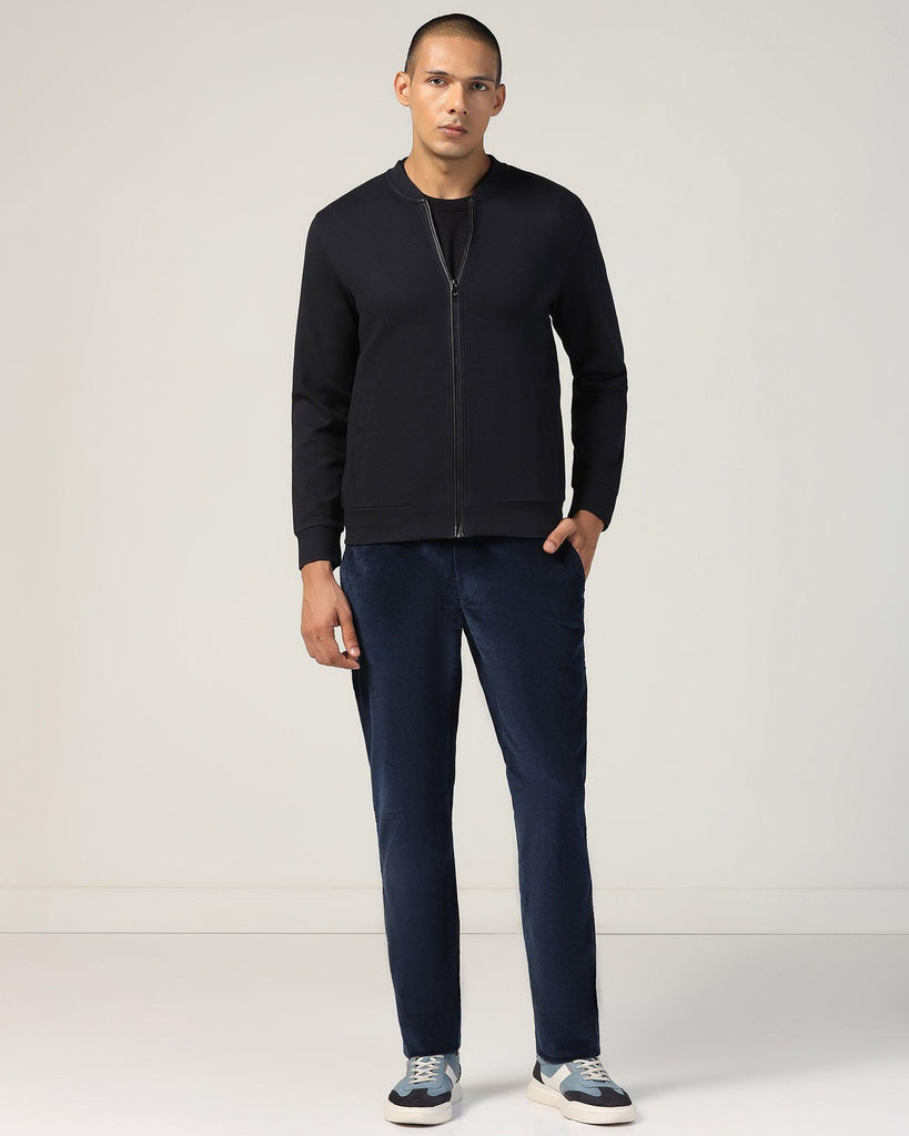 Bomber Neck Navy Solid Sweatshirt - Boris