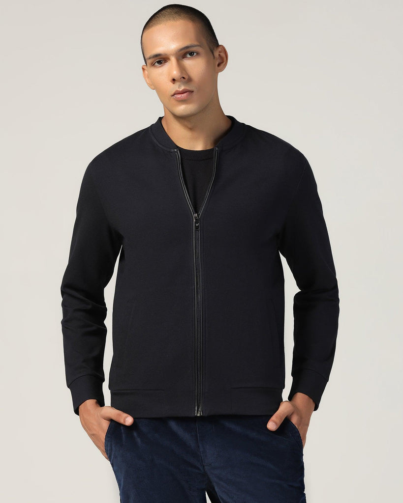 Bomber Neck Navy Solid Sweatshirt - Boris