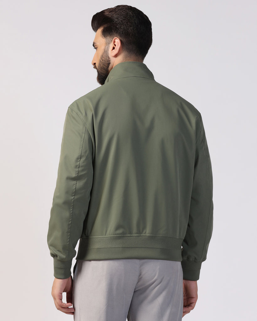 Bomber Olive Solid Zipper Jacket - Kaydet