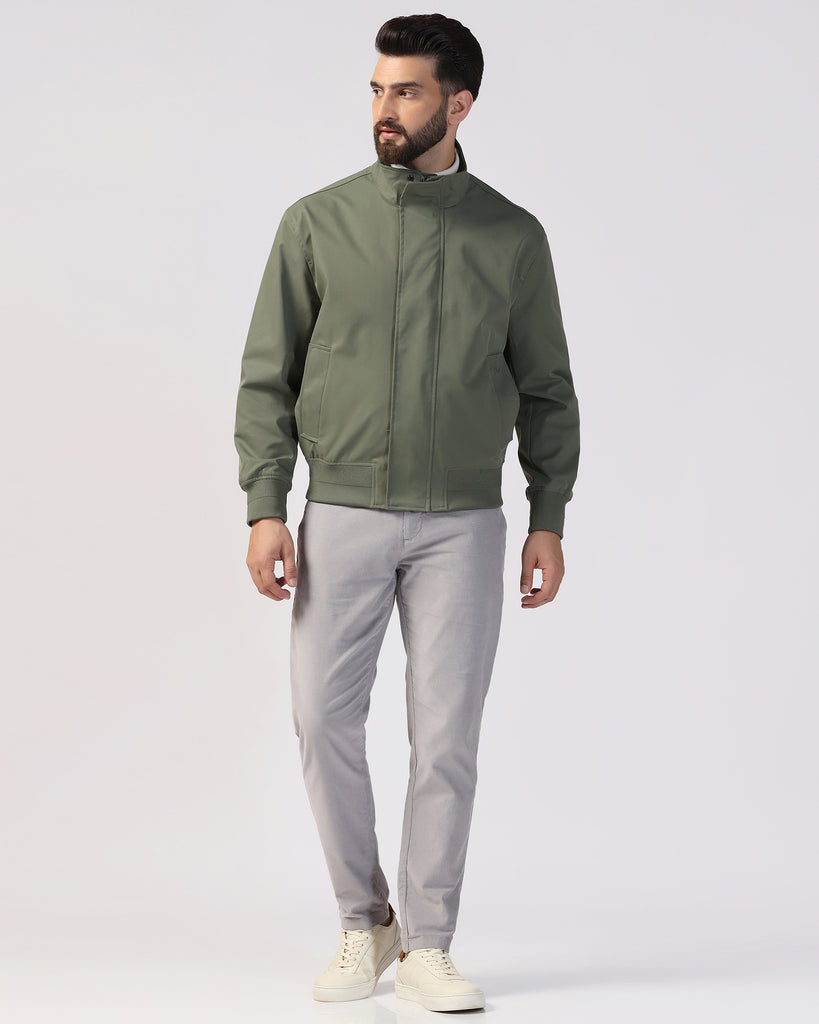 Bomber Olive Solid Zipper Jacket - Kaydet