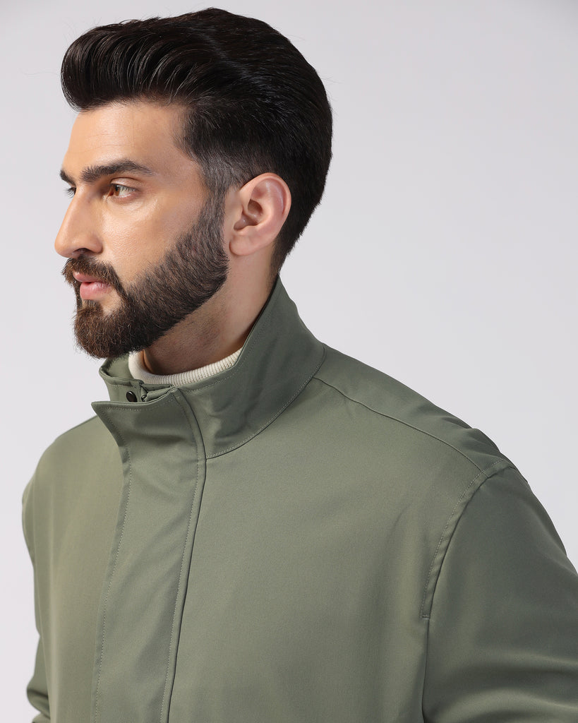 Bomber Olive Solid Zipper Jacket - Kaydet