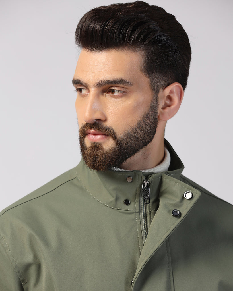 Bomber Olive Solid Zipper Jacket - Kaydet