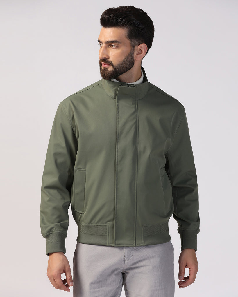 Bomber Olive Solid Zipper Jacket - Kaydet