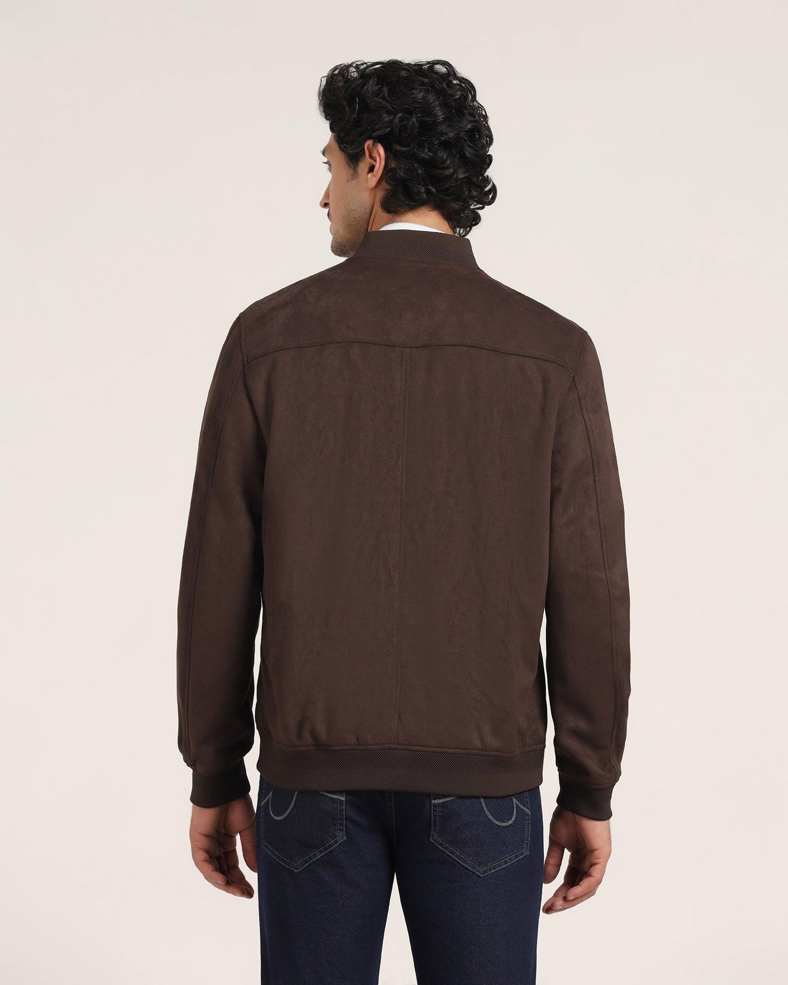 Bomber Coffee Brown Solid Zipper Jacket - Raul - Blackberrys