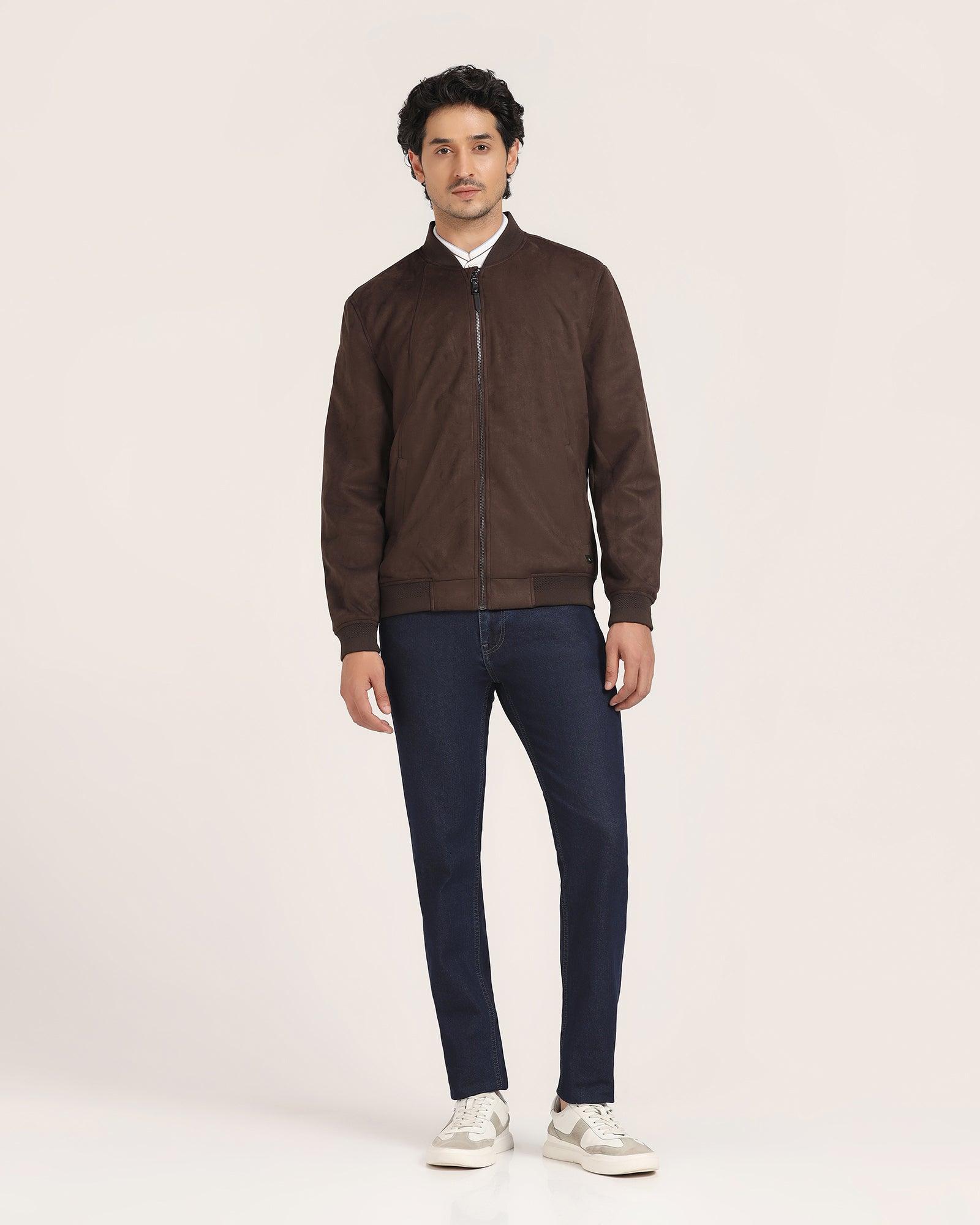 Bomber Coffee Brown Solid Zipper Jacket - Raul - Blackberrys