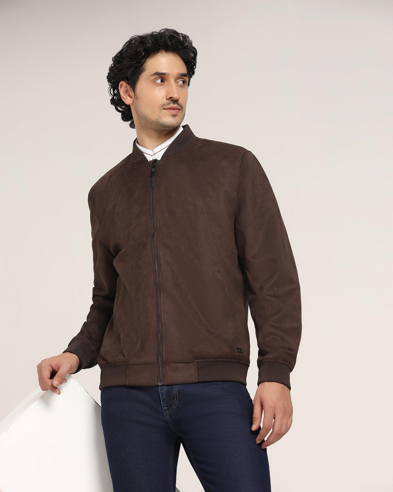 Bomber Coffee Brown Solid Zipper Jacket - Raul - Blackberrys