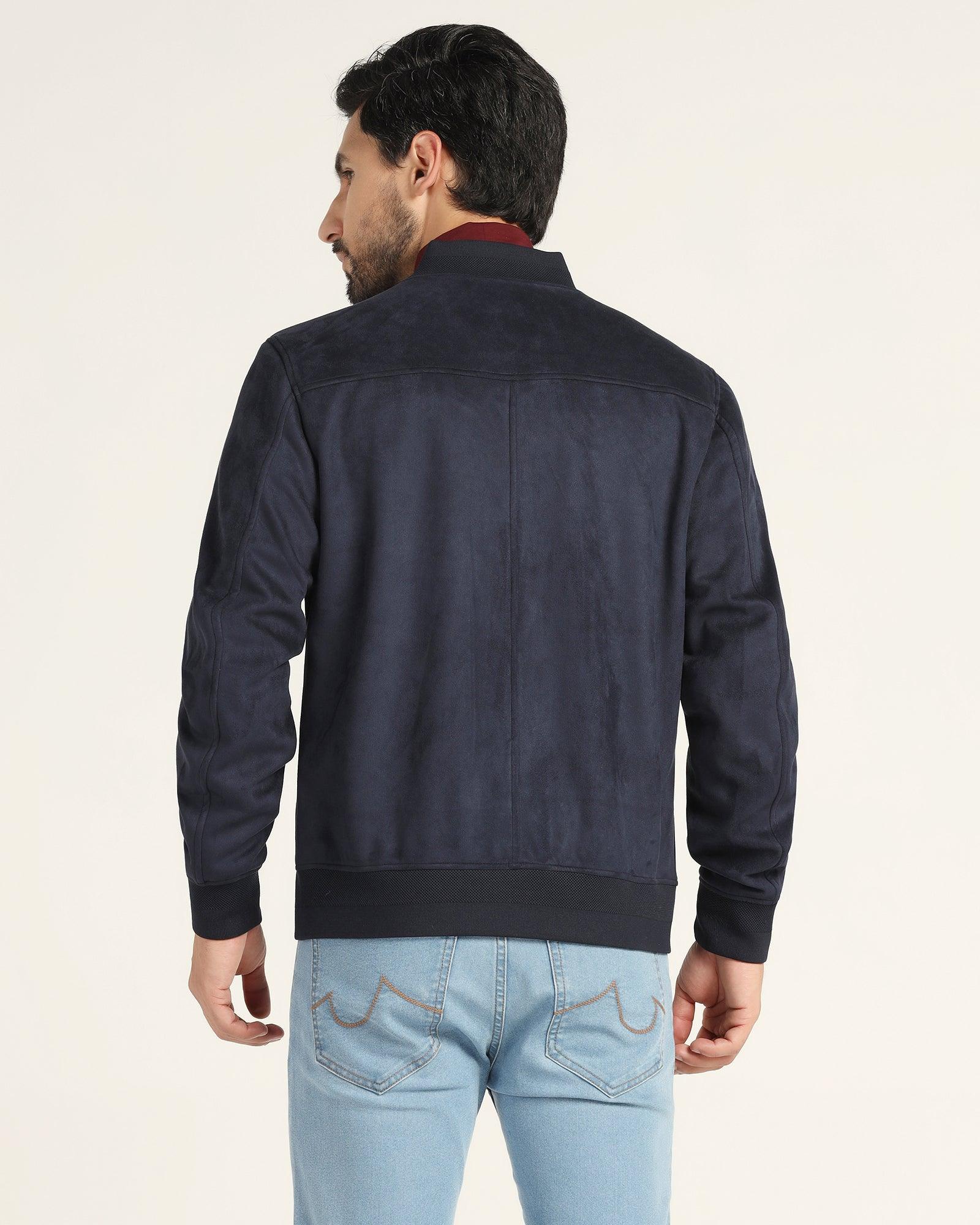 Bomber Navy Solid Zipper Jacket - Raul - Blackberrys