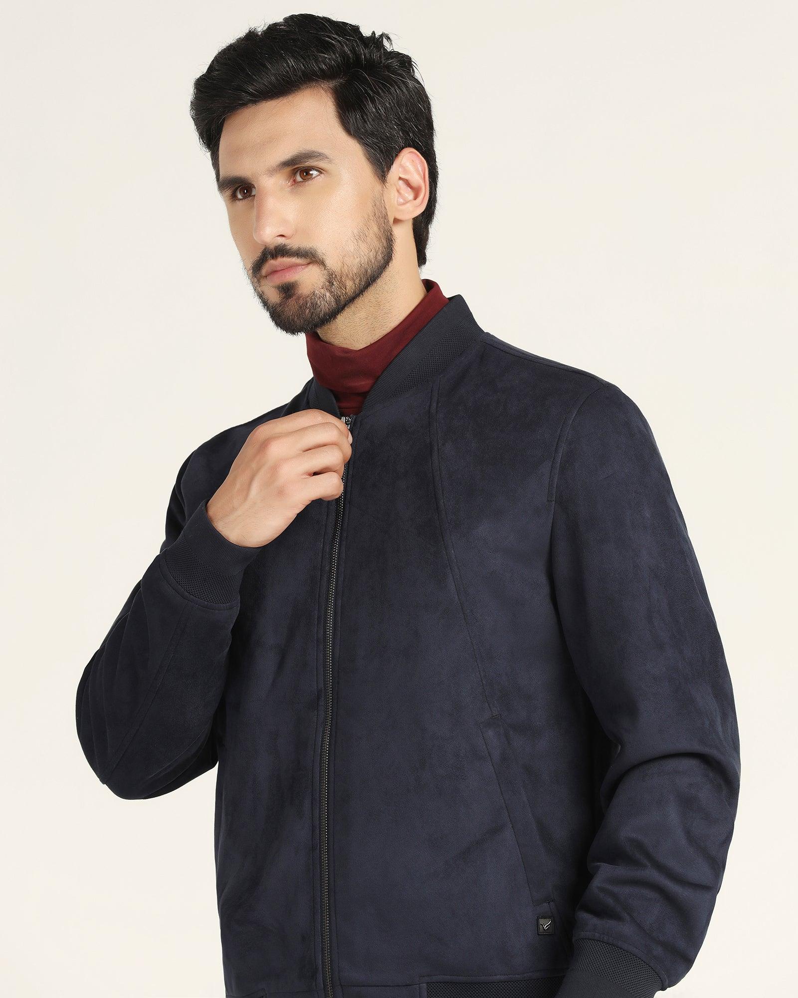Bomber Navy Solid Zipper Jacket - Raul - Blackberrys