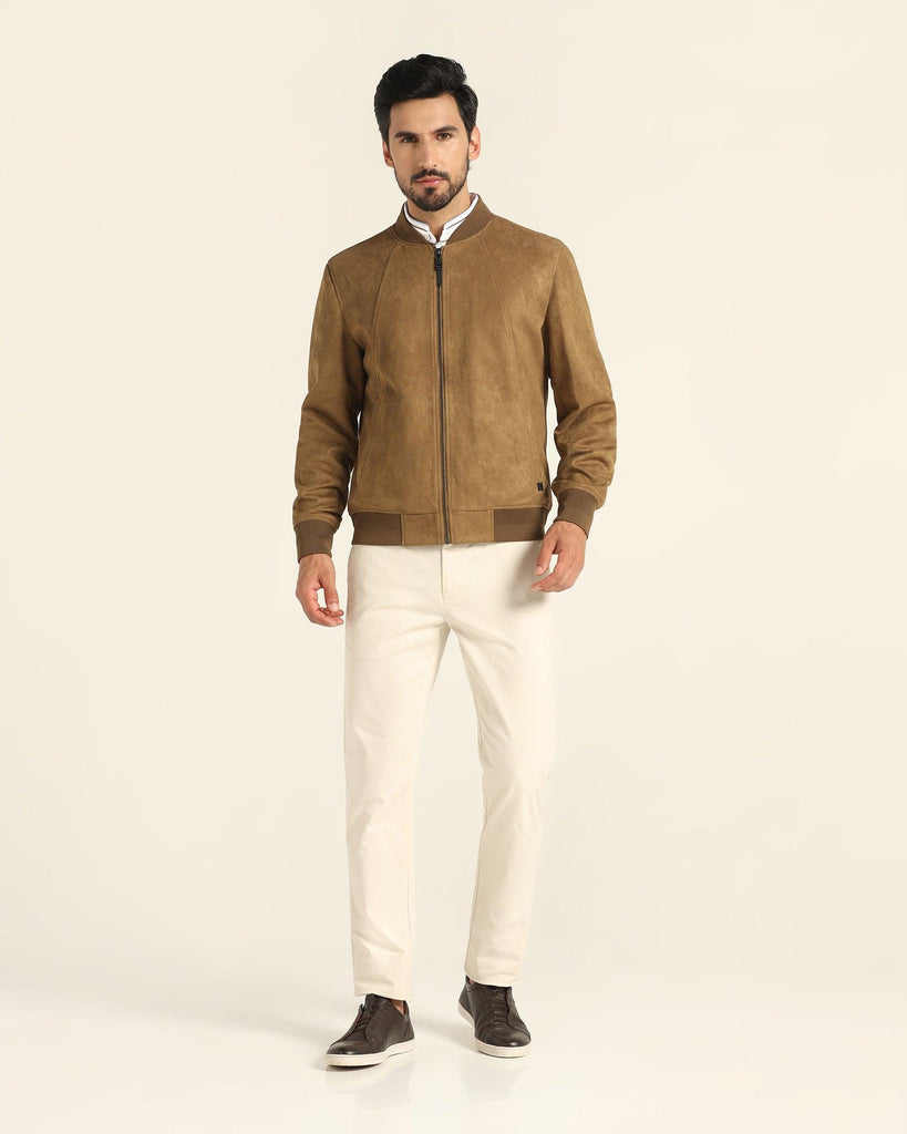 Bomber Tan Solid Zipper Jacket - Raul