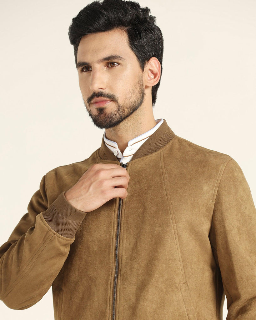 Bomber Tan Solid Zipper Jacket - Raul