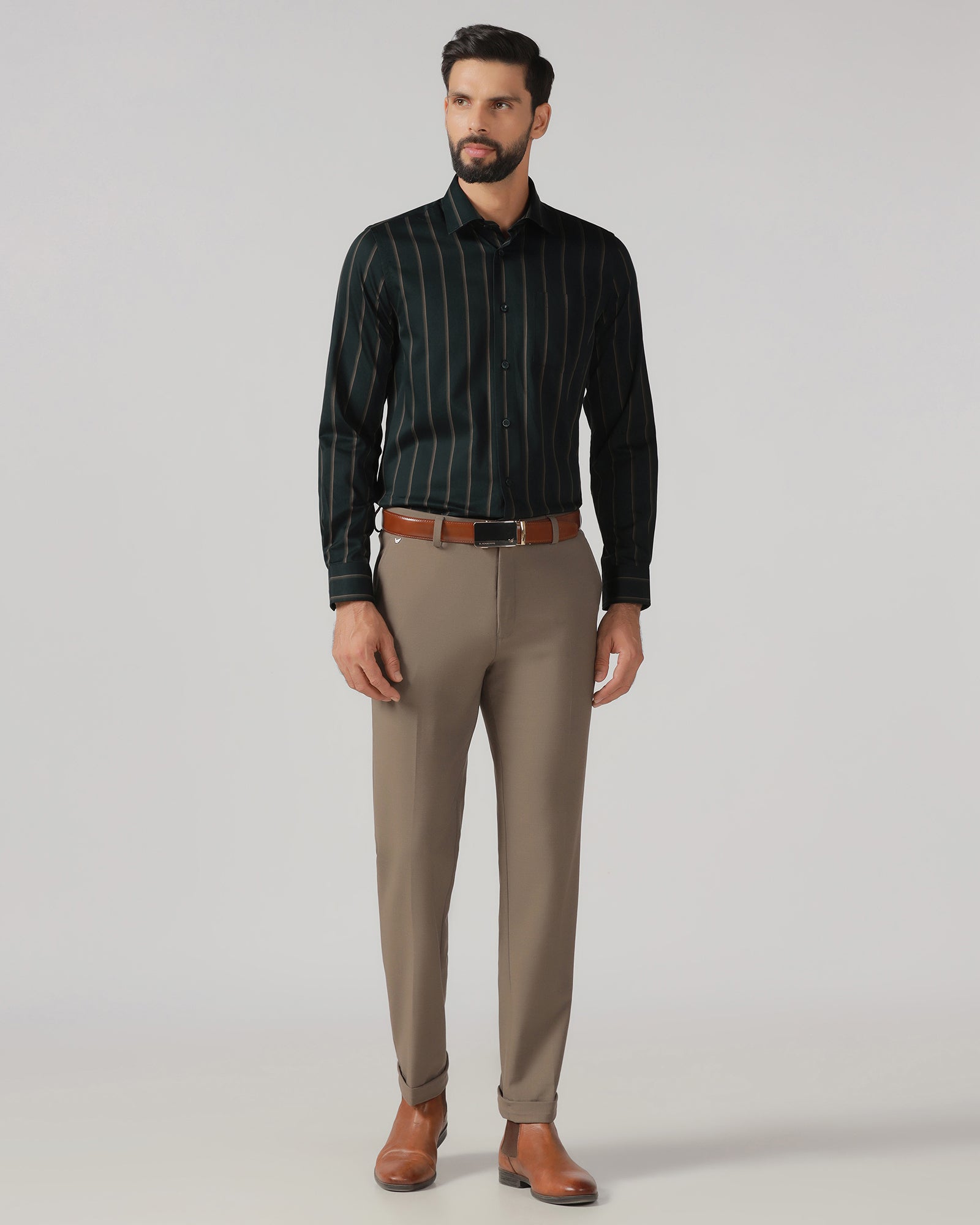 Bottle Green Stripe Shirt - Simon