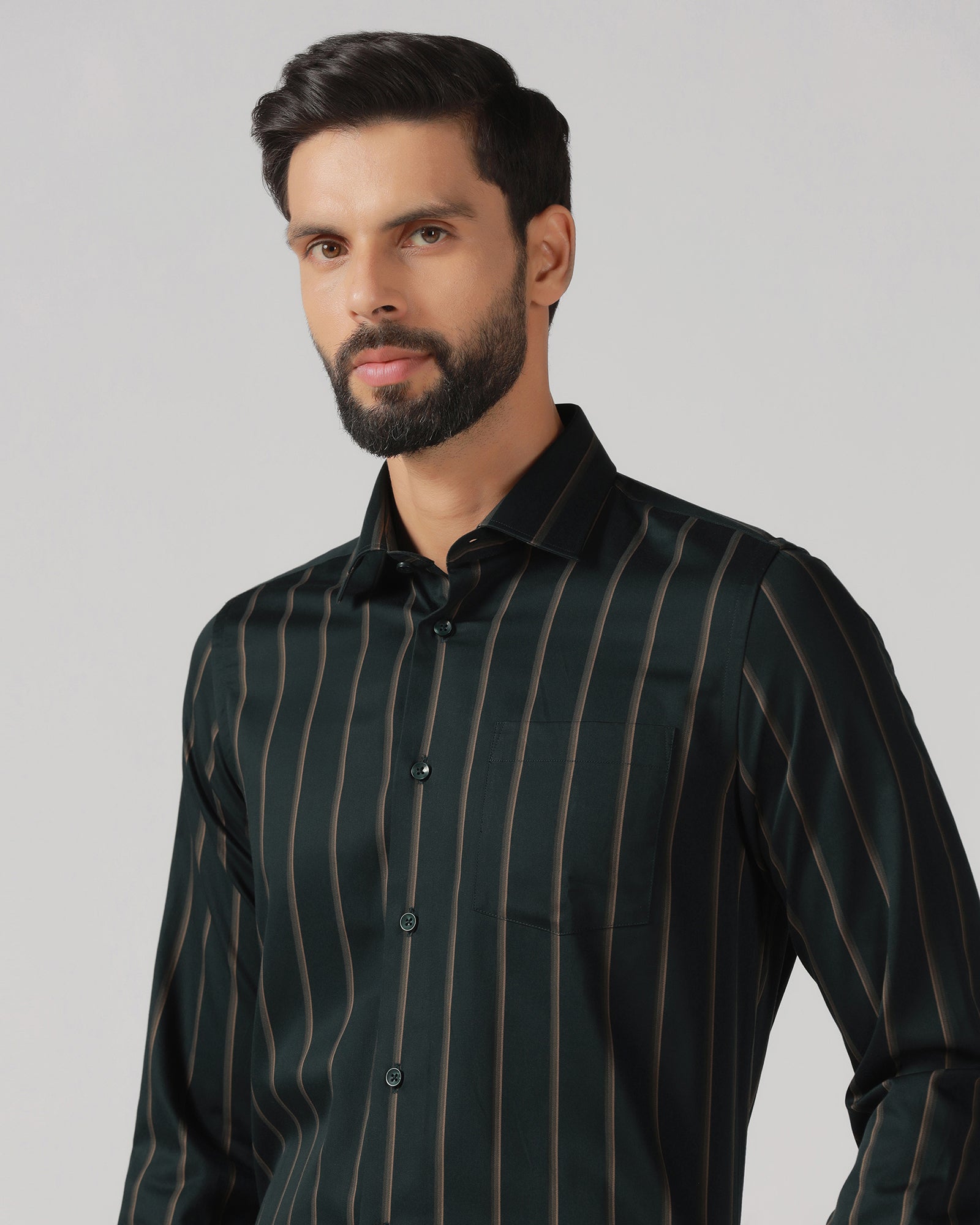 Bottle Green Stripe Shirt - Simon