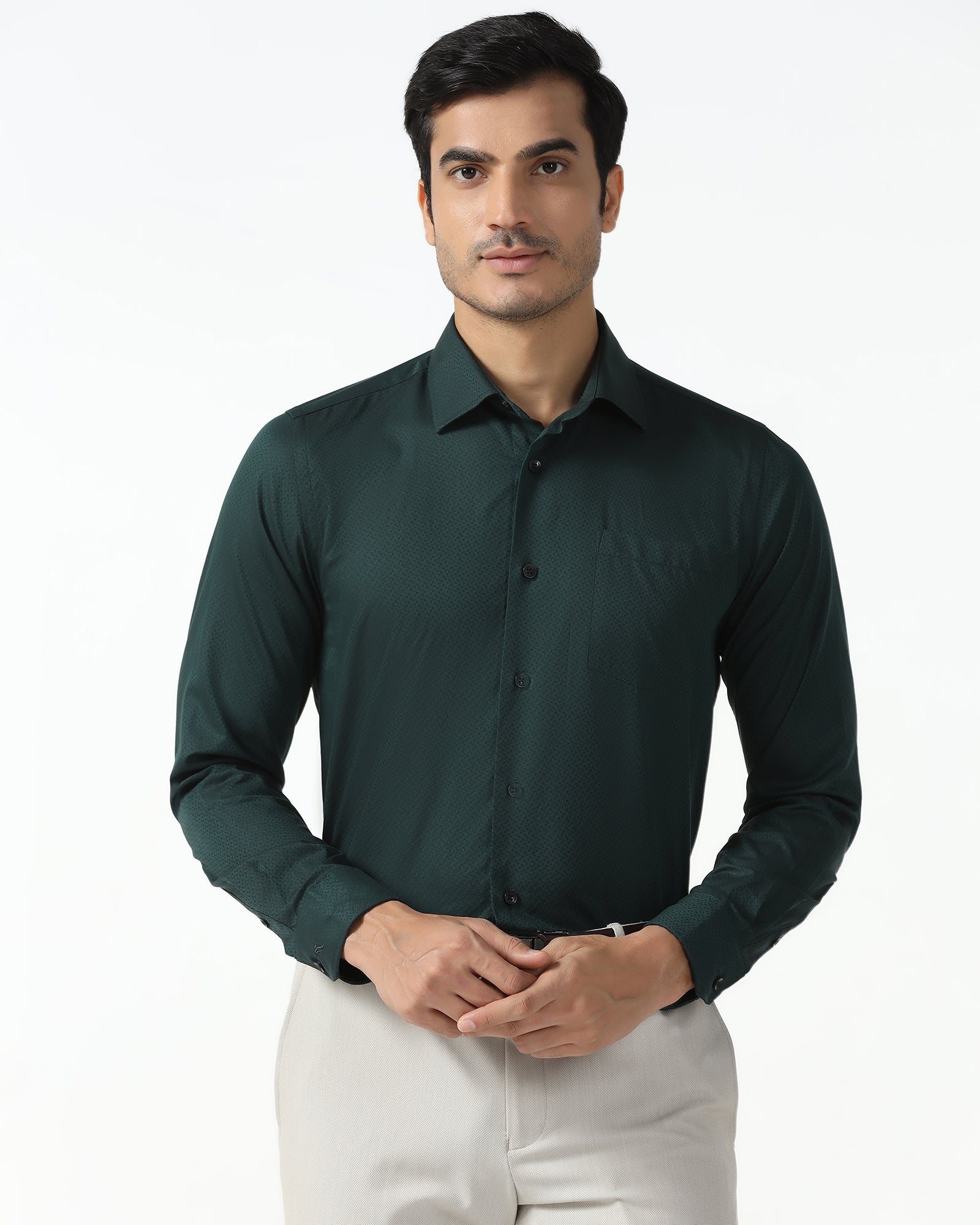 Bottle Green Textured Shirt - Regard