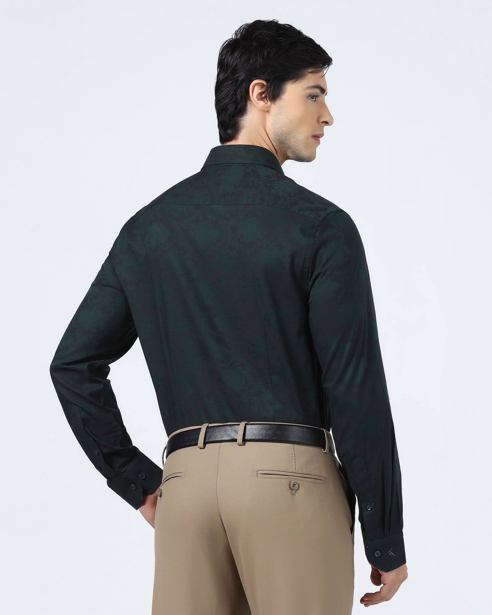 Bottle Green Jacquard Shirt - Wasabi