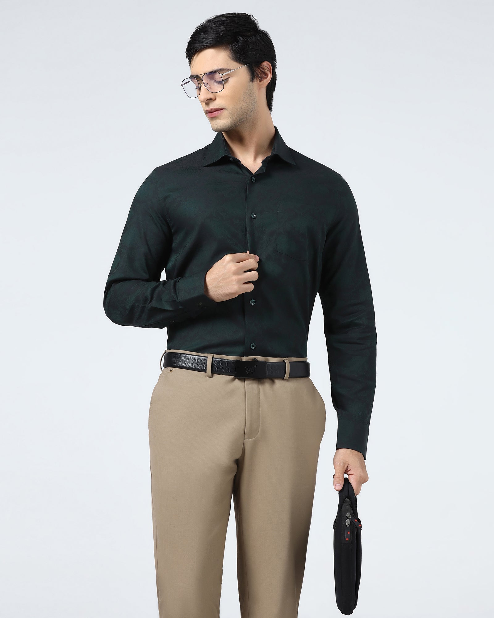 Bottle Green Jacquard Shirt - Wasabi