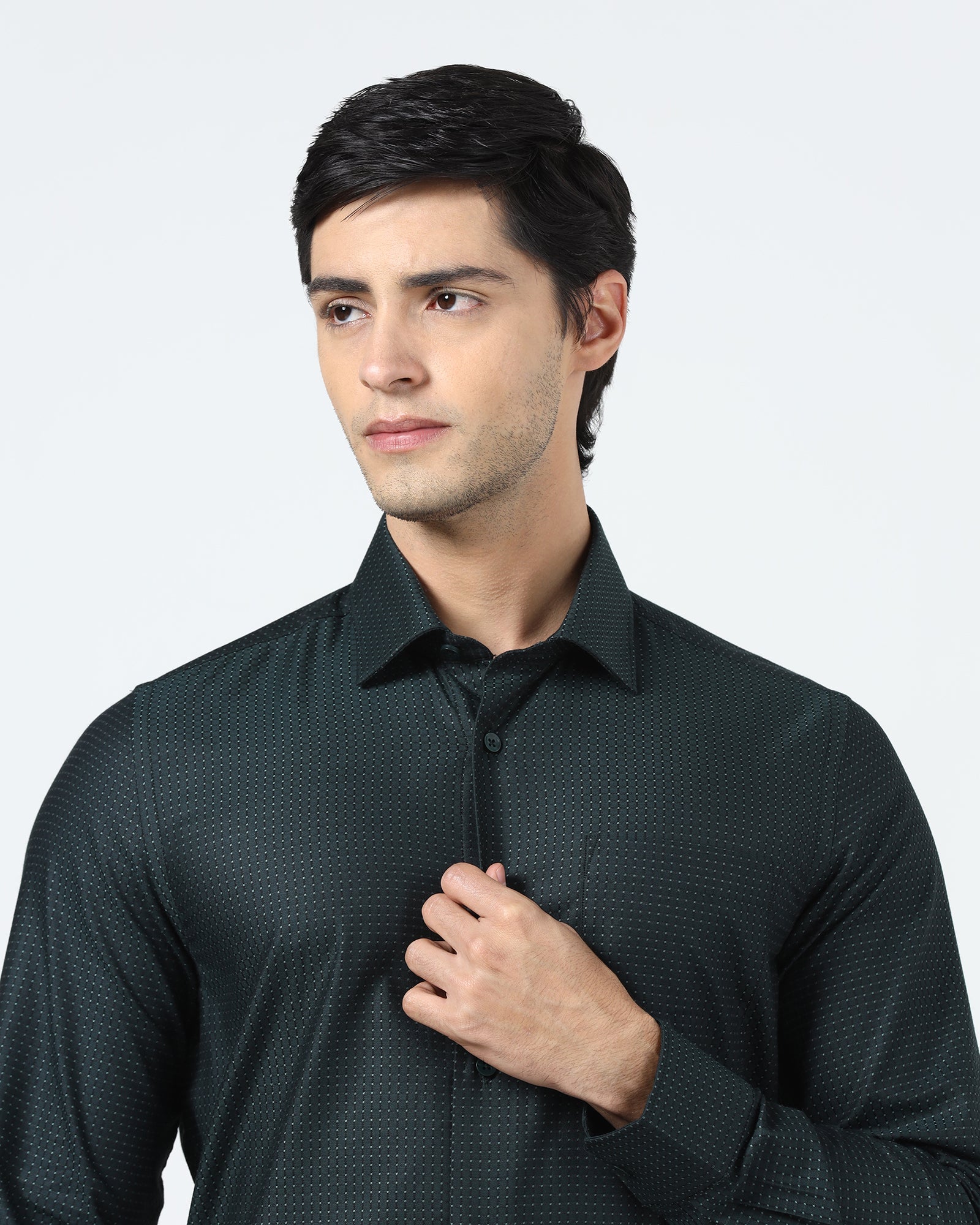 Bottle Green Textured Shirt - Atlas