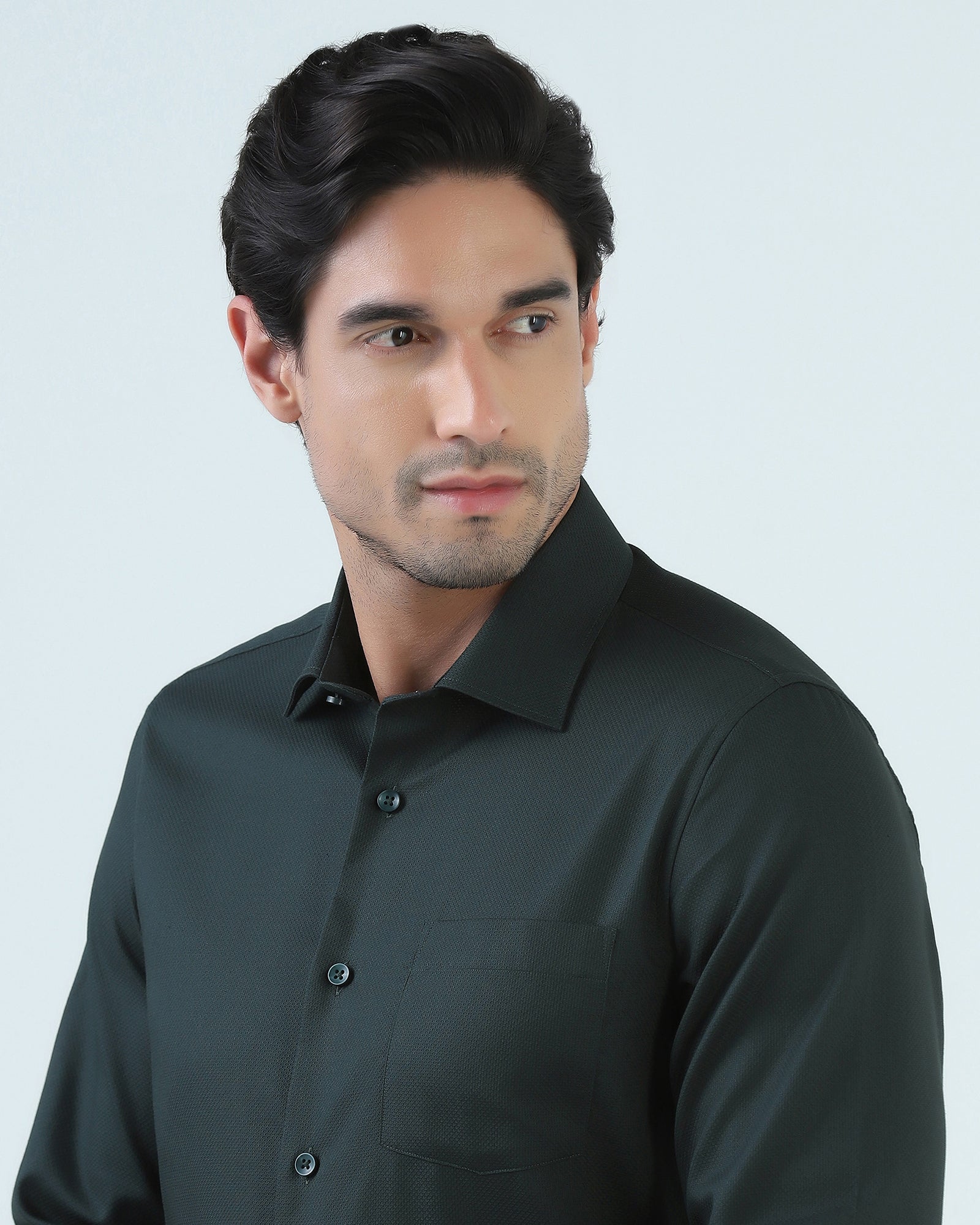 Bottle Green Textured Shirt - Juno