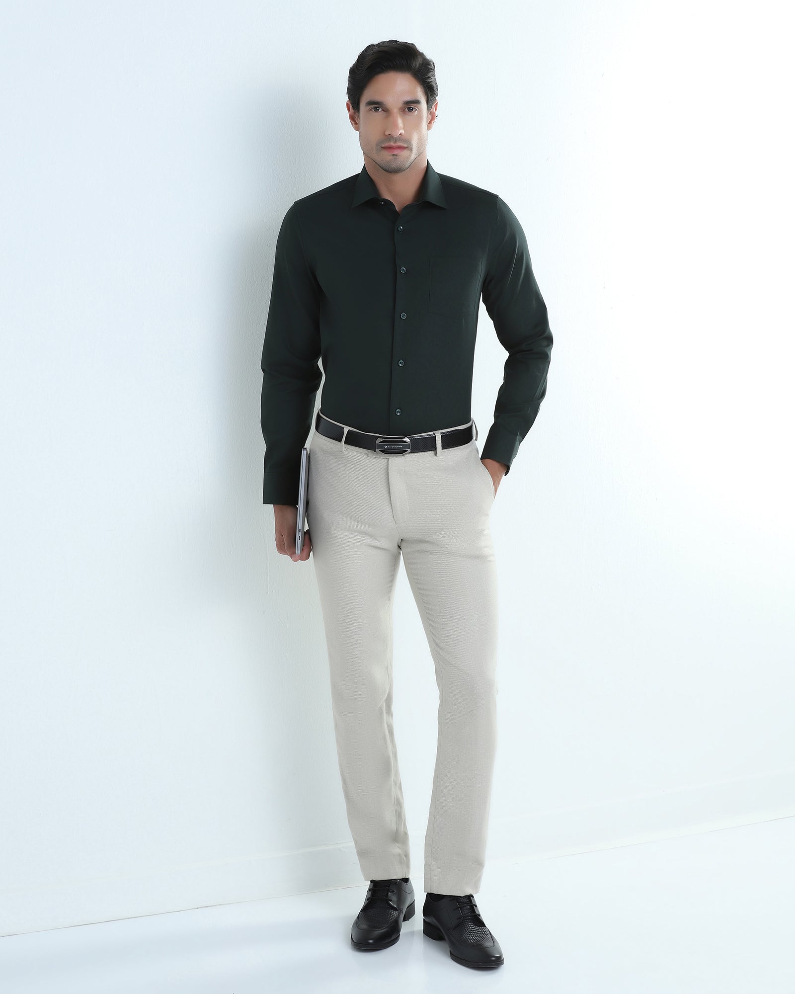Bottle Green Textured Shirt - Juno