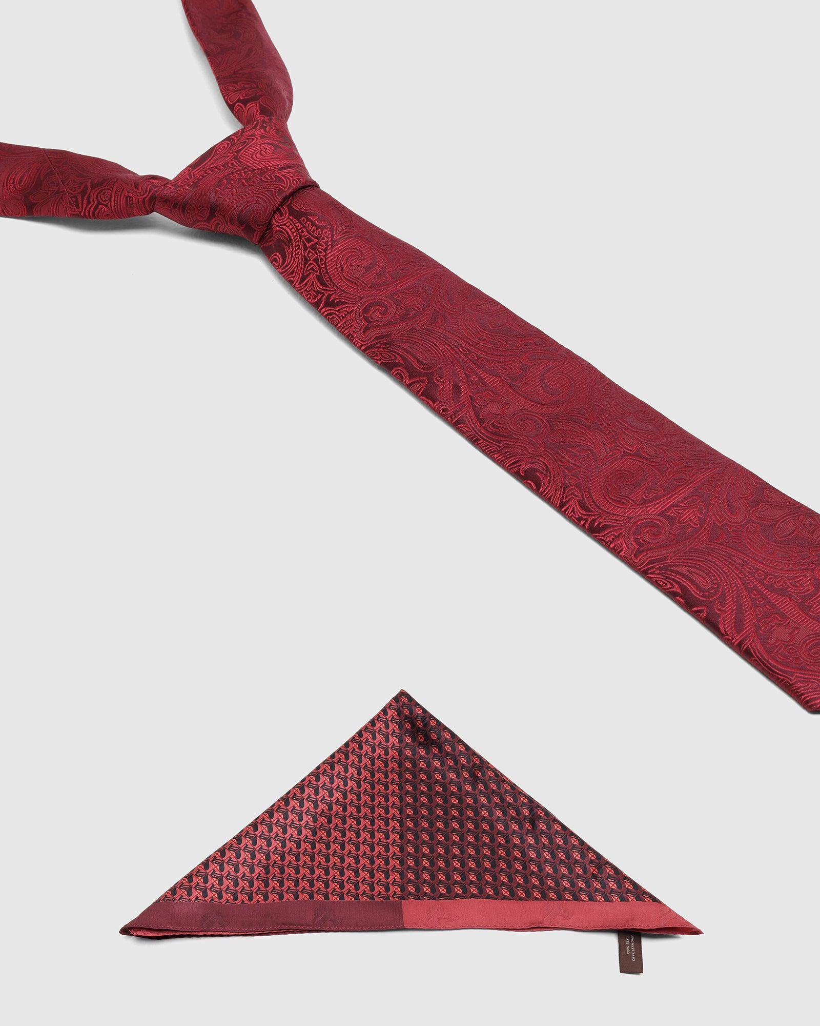 Boxed Combo Printed Tie And Pocket Square In Maroon - Telli - Blackberrys