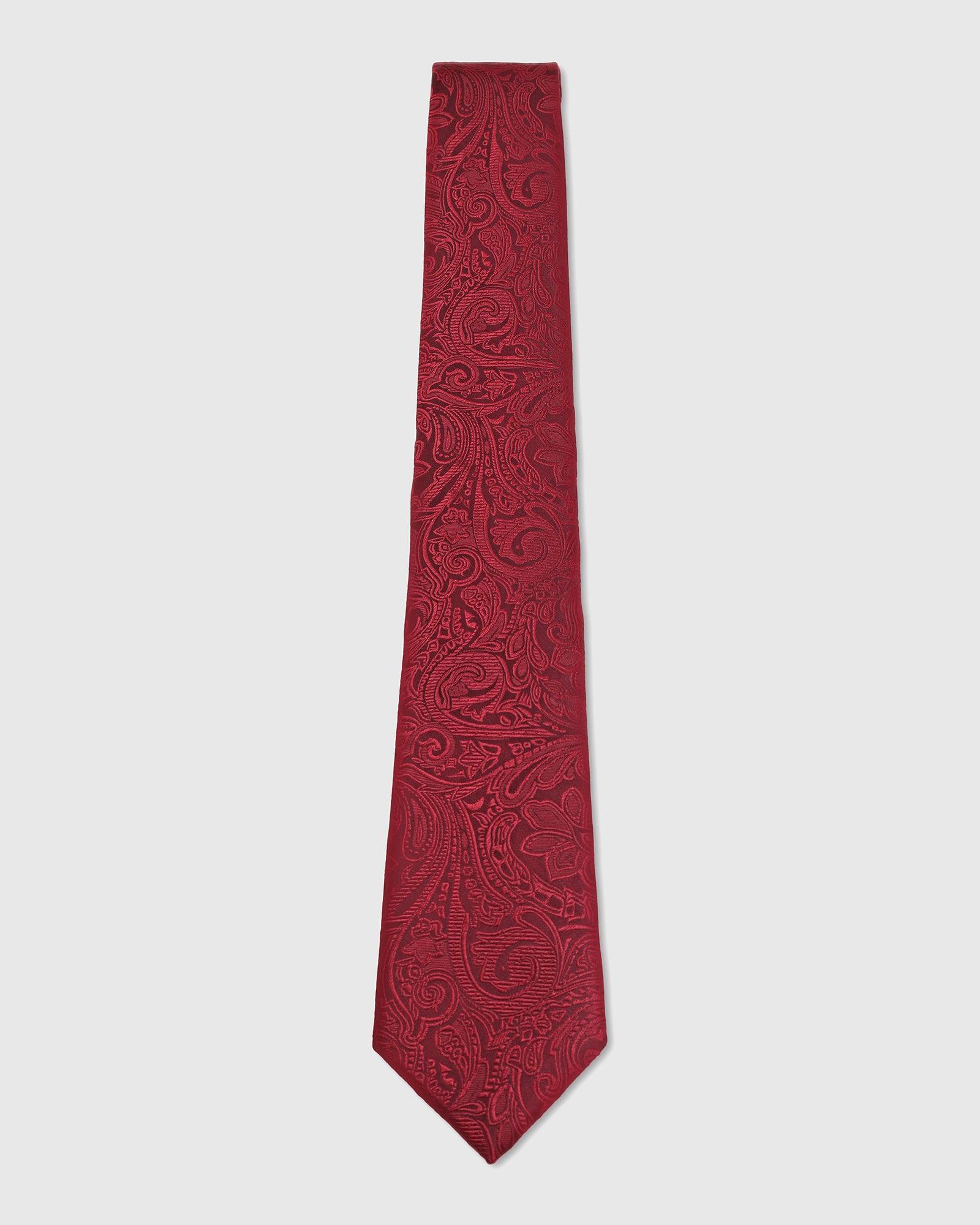 Boxed Combo Printed Tie And Pocket Square In Maroon - Telli