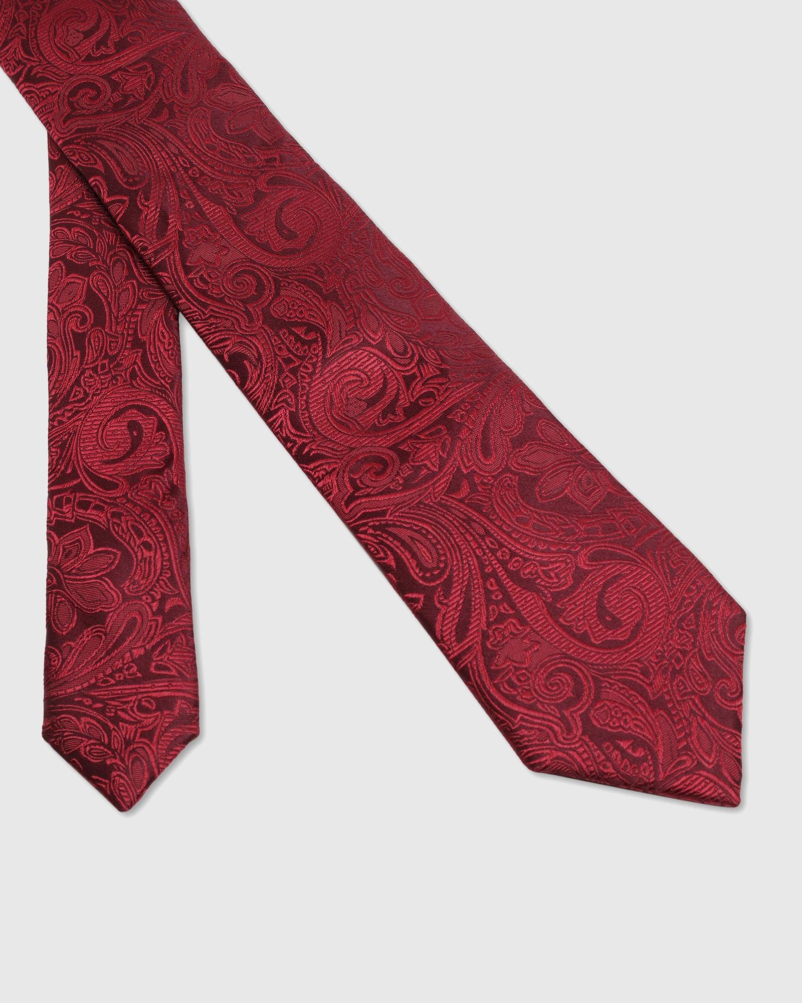 Boxed Combo Printed Tie And Pocket Square In Maroon - Telli