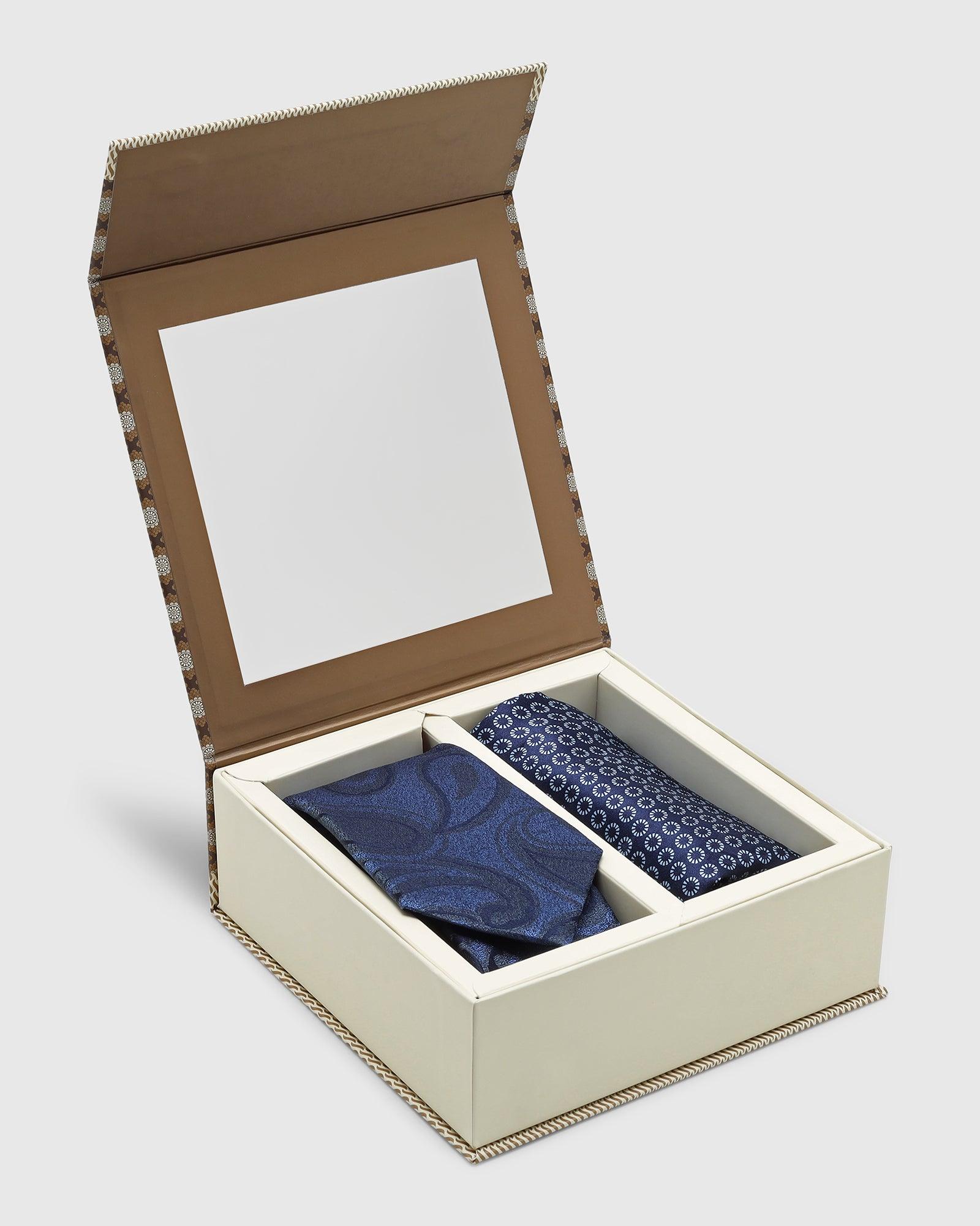 Boxed Combo Printed Tie And Pocket Square In Navy - Tarpon