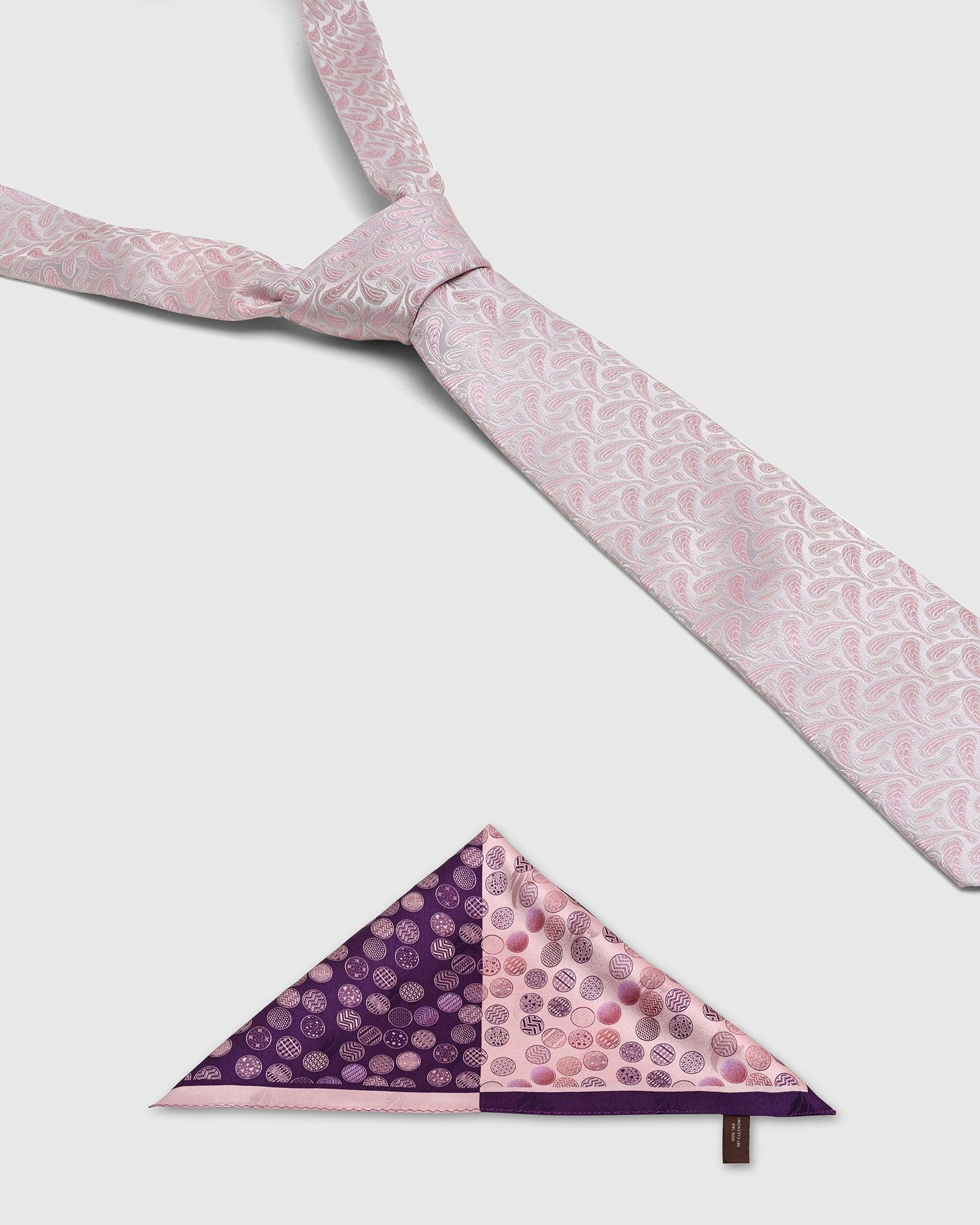 Boxed Combo Printed Tie And Pocket Square In Pink - Tang