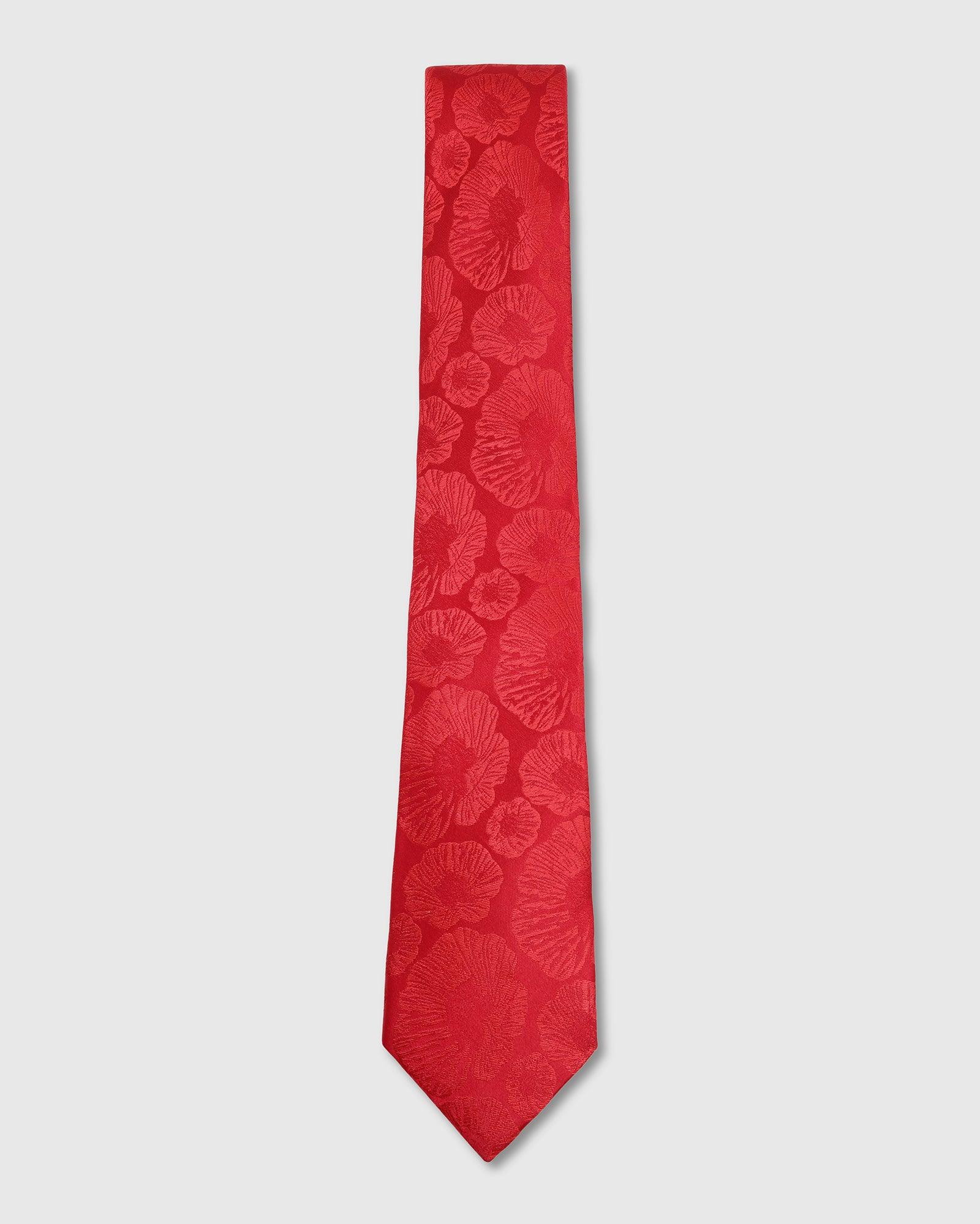 Boxed Combo Printed Tie And Pocket Square In Red - Tuna
