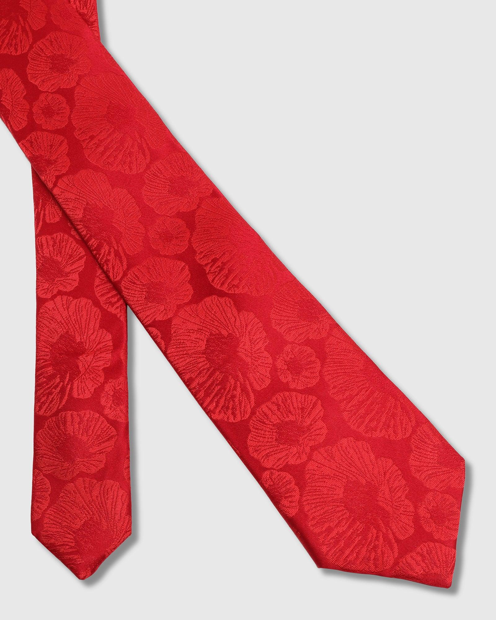 Boxed Combo Printed Tie And Pocket Square In Red - Tuna