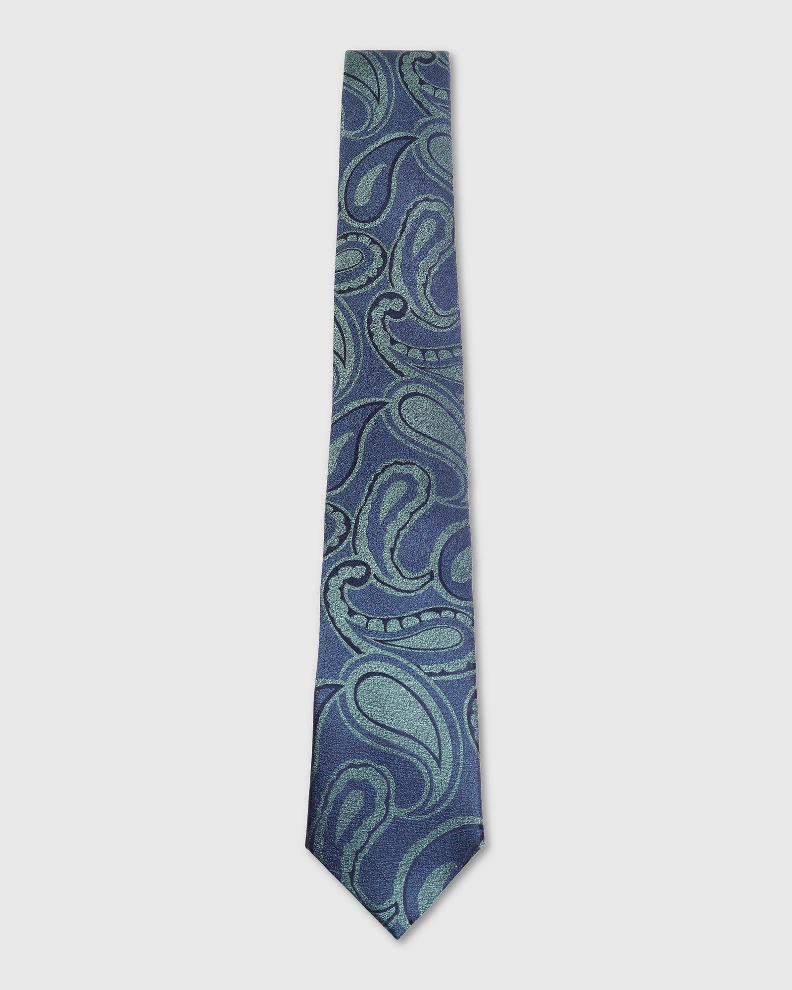 Boxed Combo Printed Tie And Pocket Square In Teal - Tapir