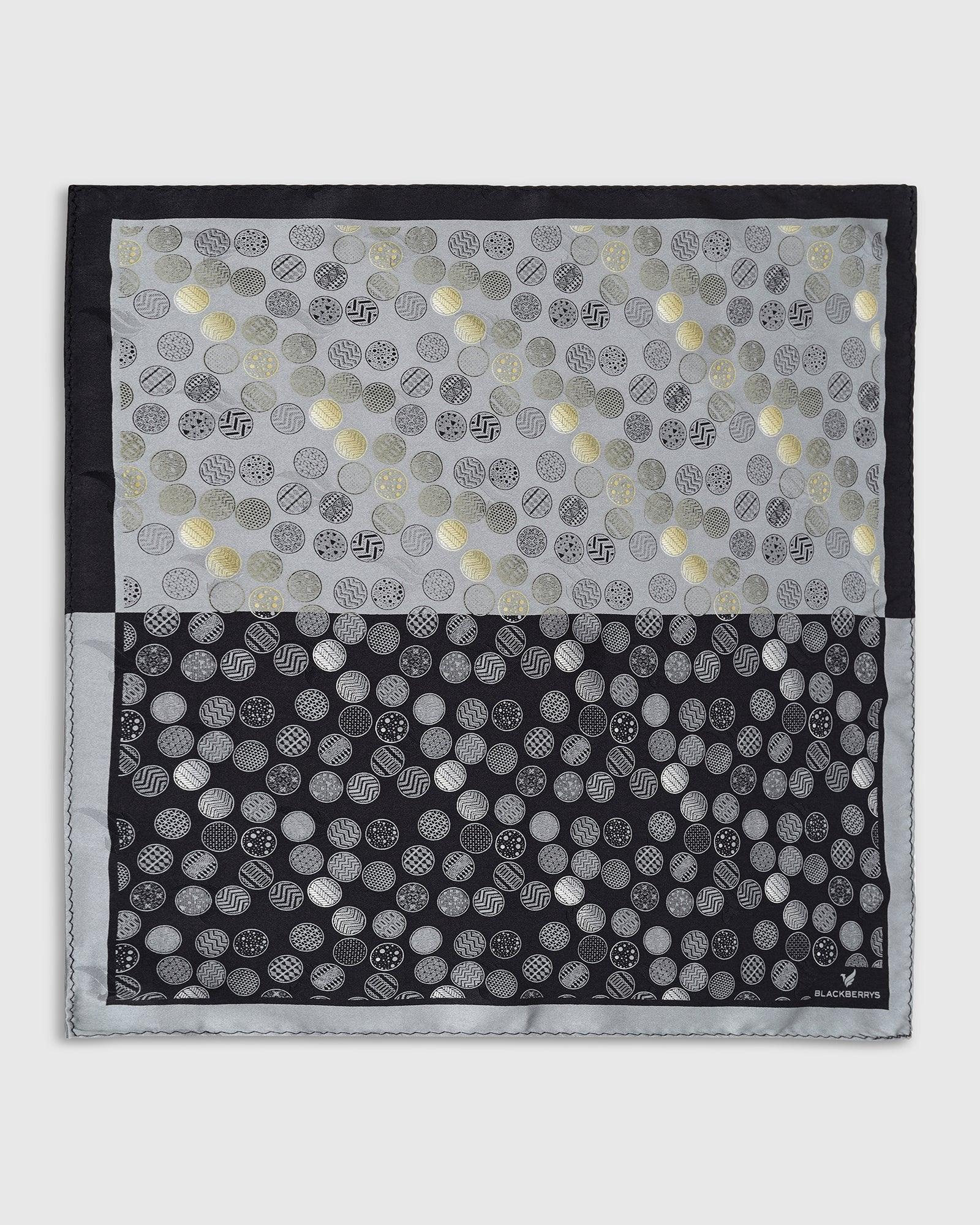 Boxed Combo Printed Tie With Pocket Square And Cufflink In Black - Takin - Blackberrys