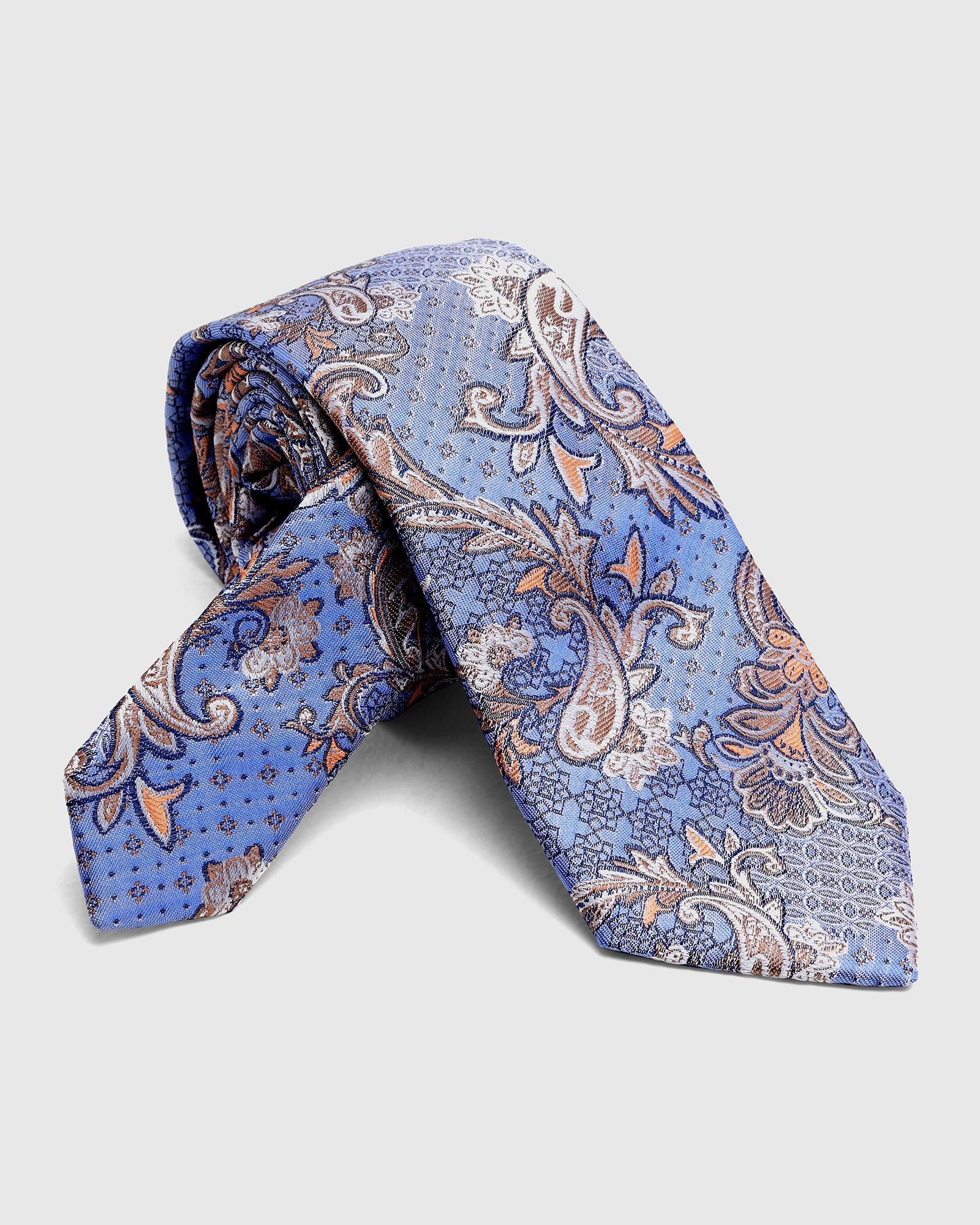 Boxed Combo Printed Tie With Pocket Square And Cufflink In Blue - Teddy