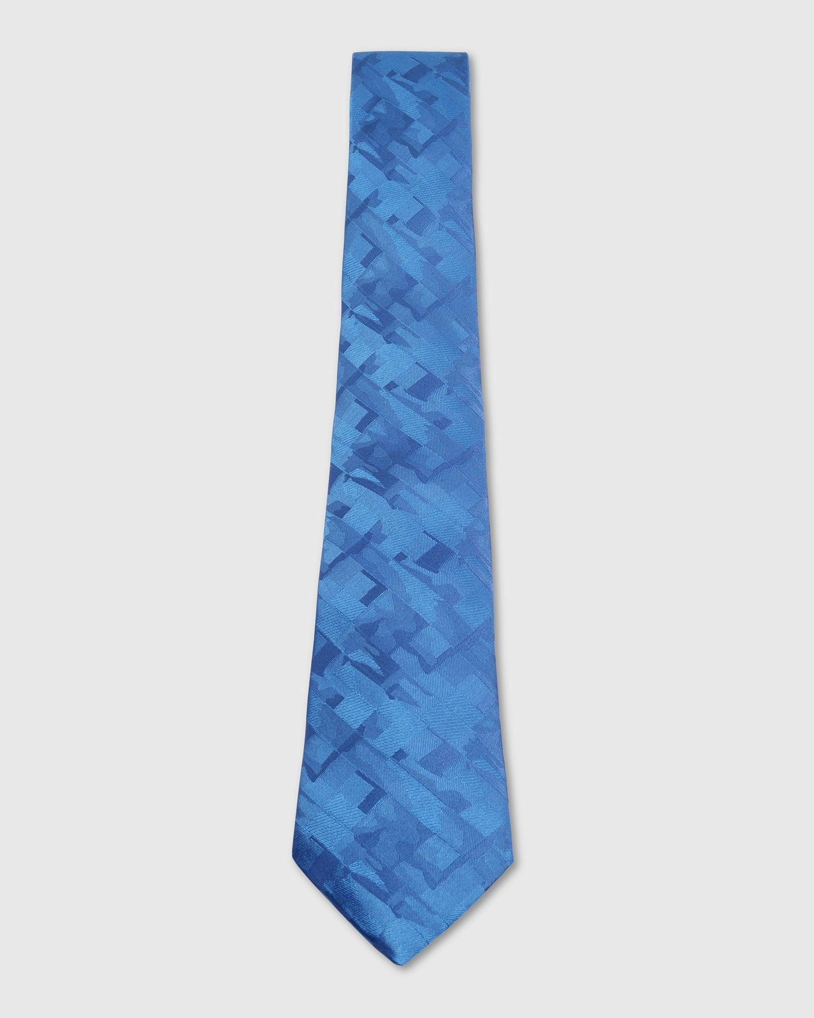 Boxed Combo Printed Tie With Pocket Square And Cufflink In Blue - Tiger