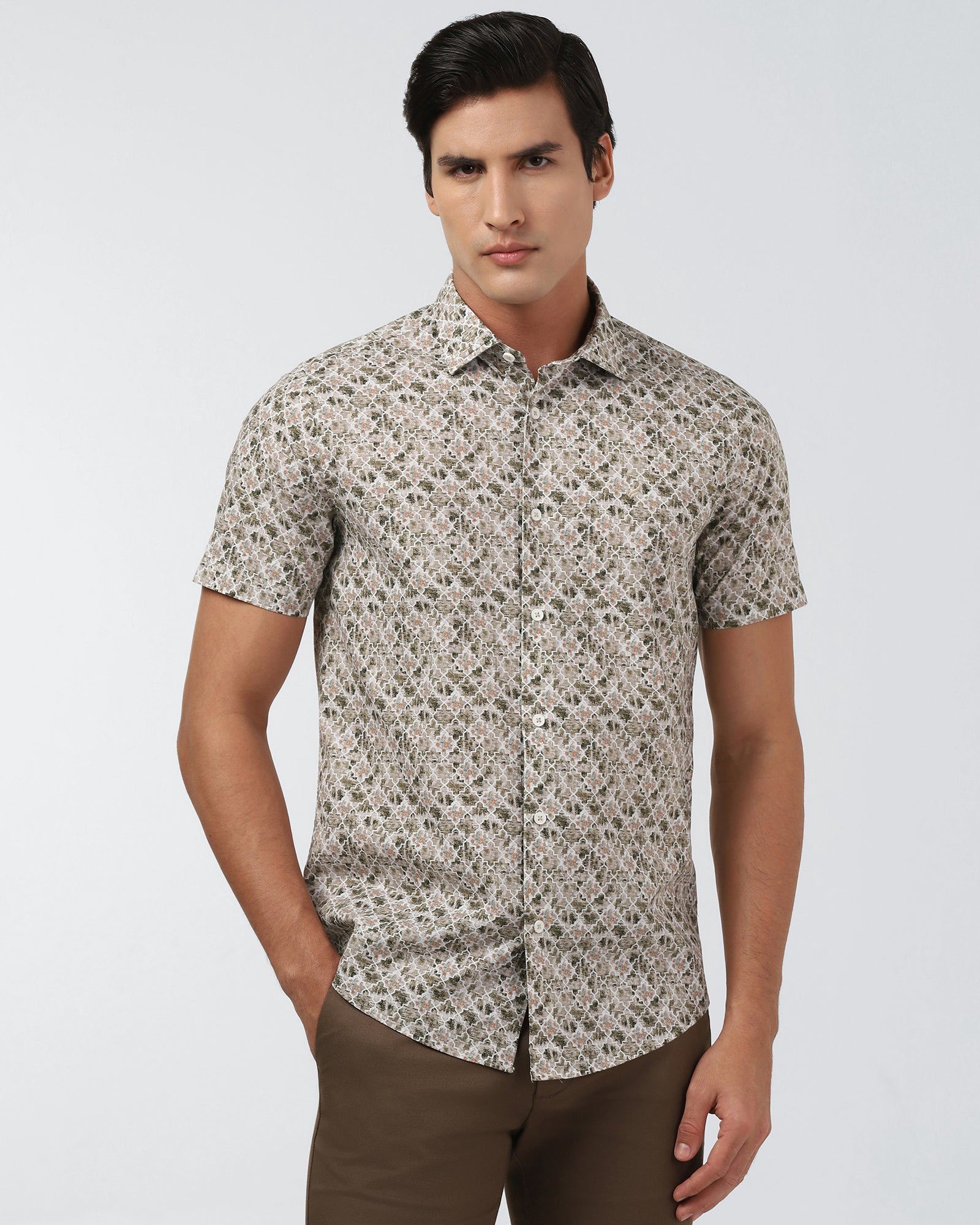 Brown Half Sleeve Printed Shirt - Melod