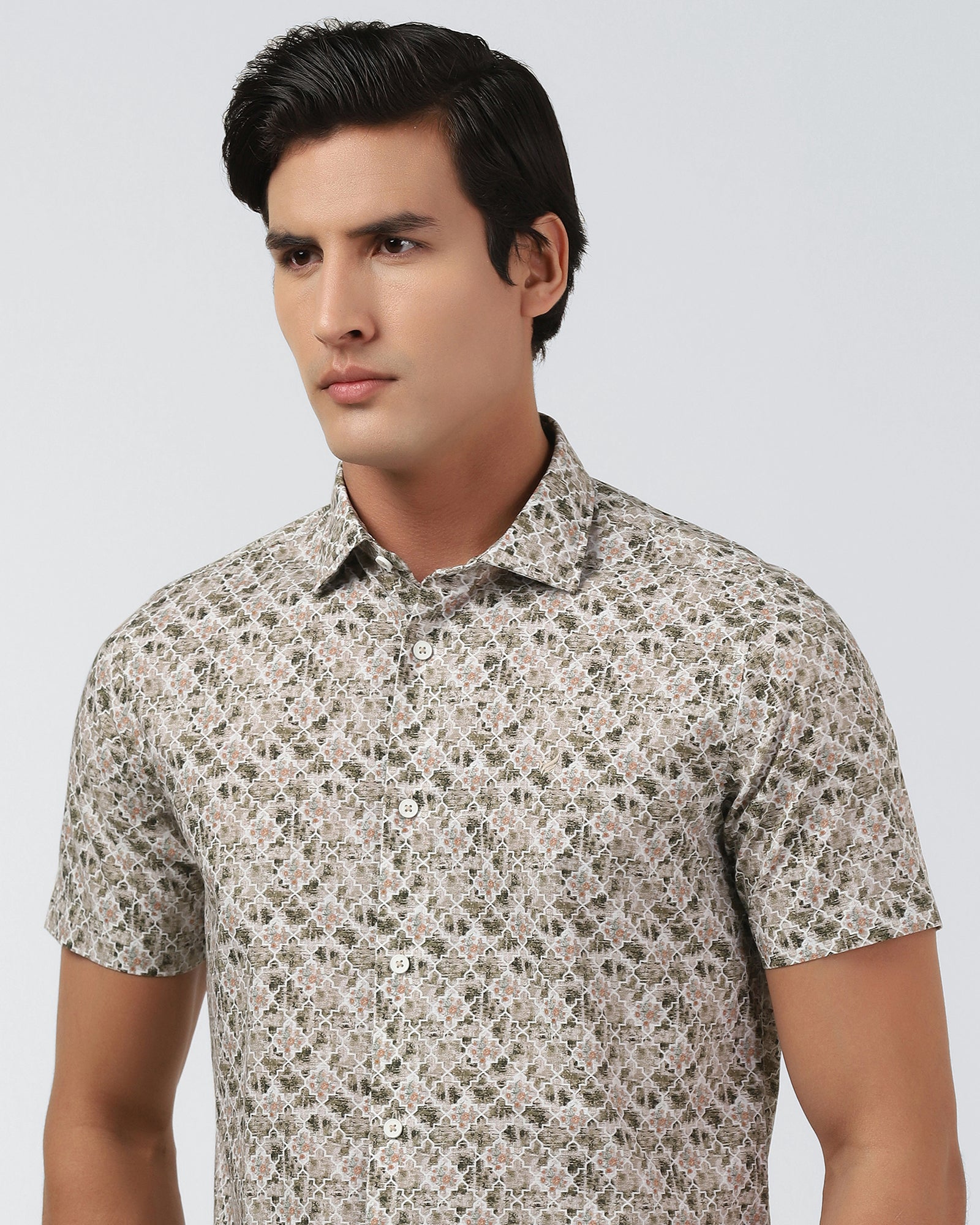 Brown Half Sleeve Printed Shirt - Melod