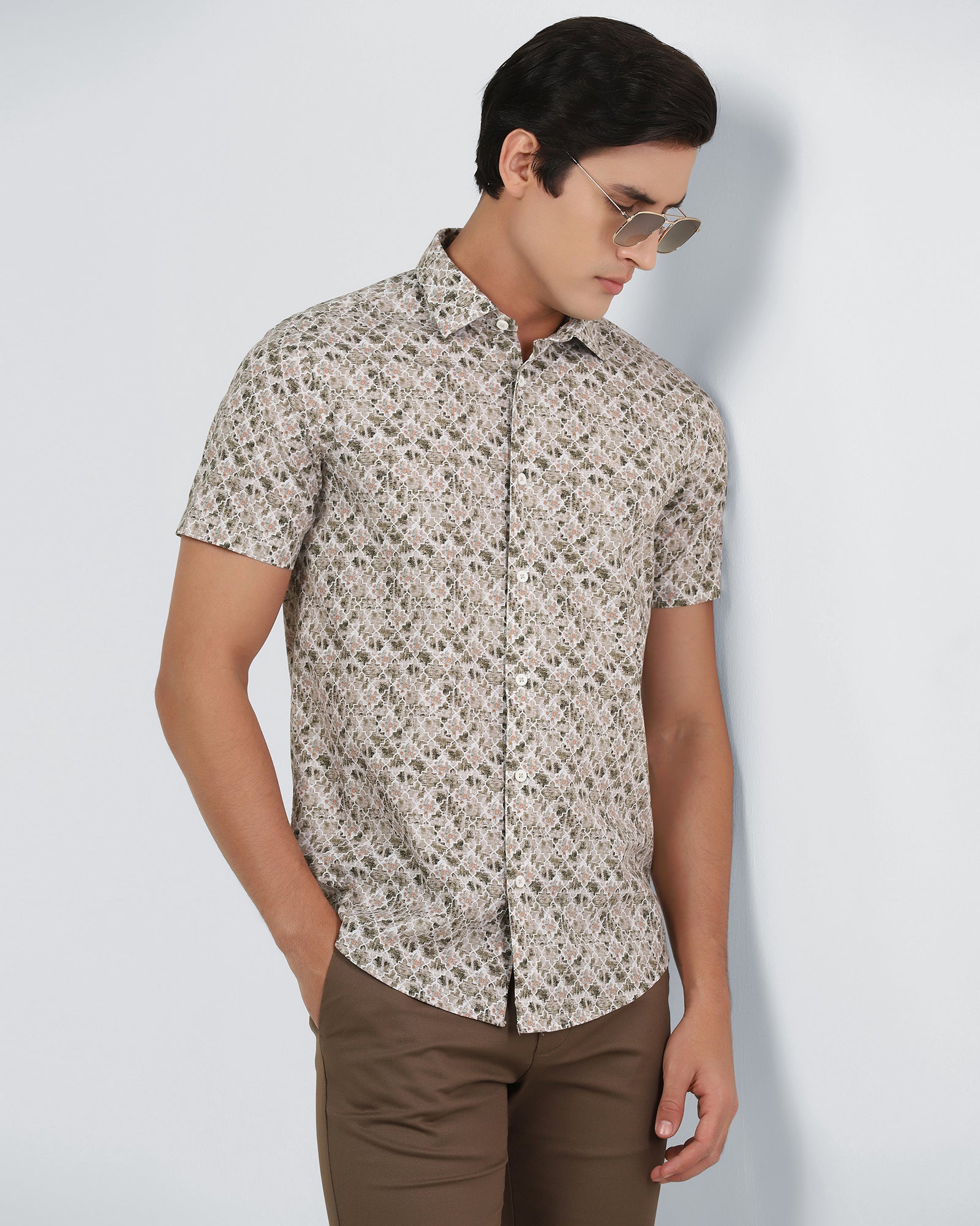 Brown Half Sleeve Printed Shirt - Melod