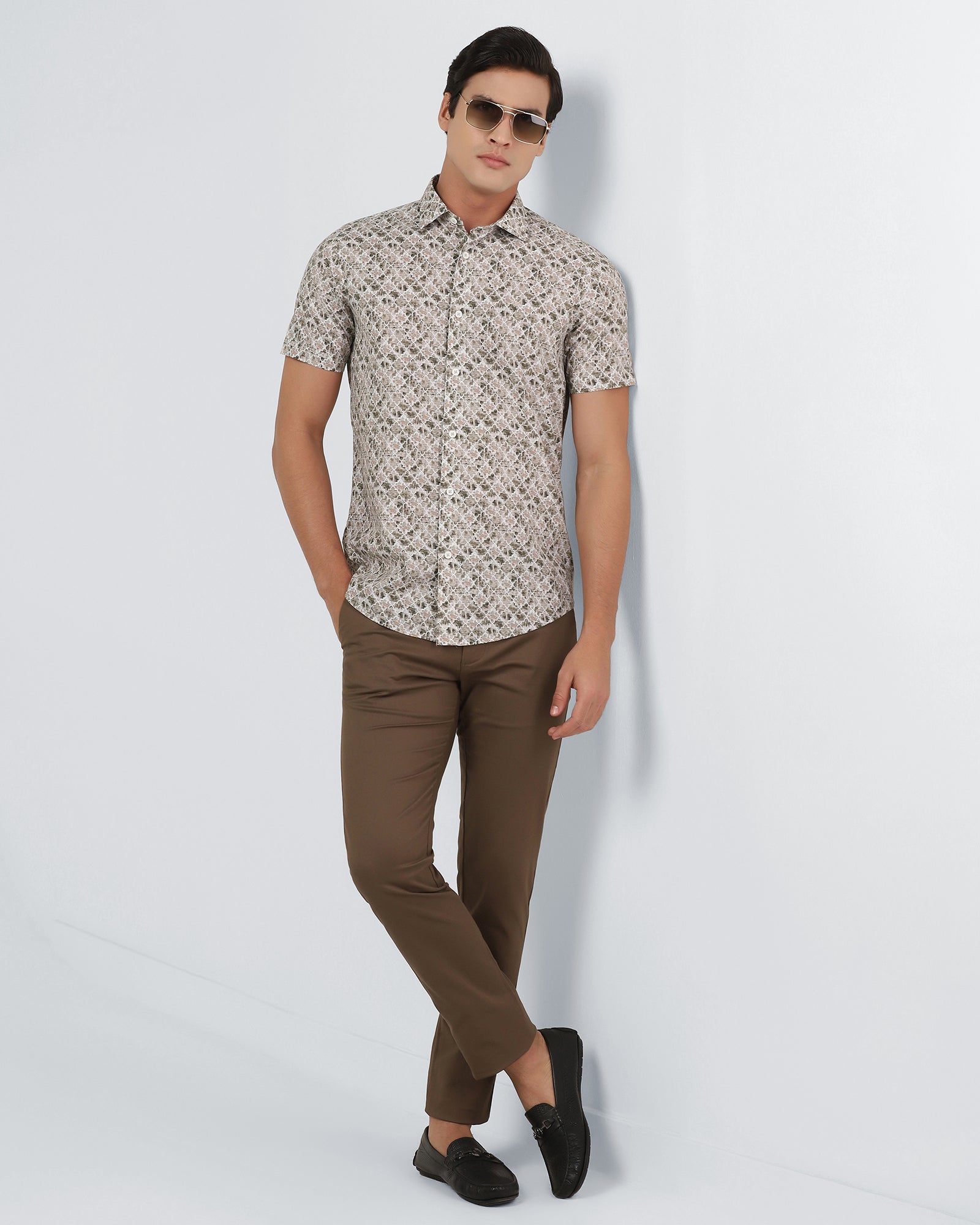 Brown Half Sleeve Printed Shirt - Melod