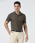 Brown Half Sleeve TechPro Jacquard Shirt - Cruise