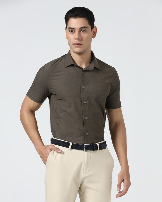 Brown Half Sleeve TechPro Jacquard Shirt - Cruise
