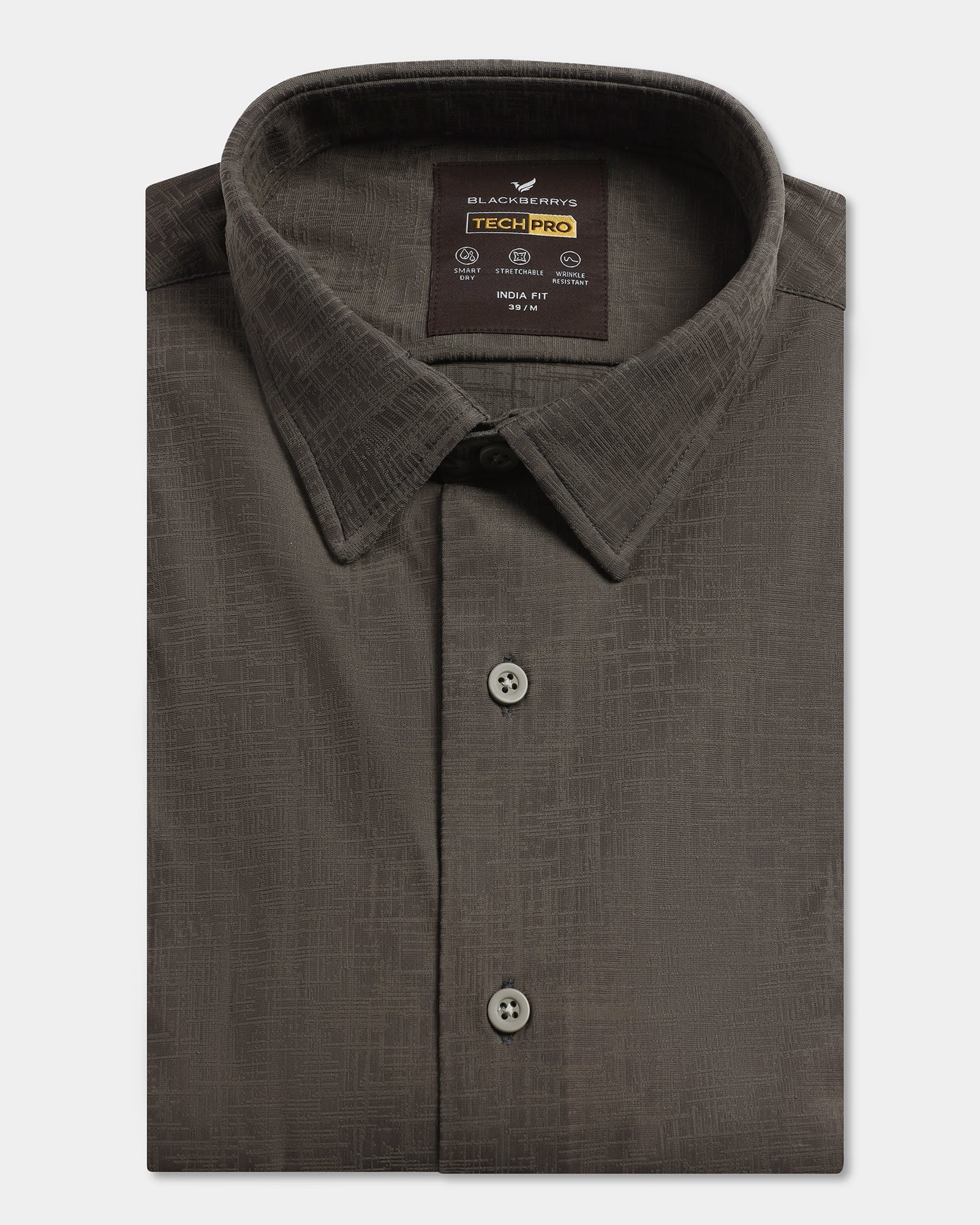 Brown Half Sleeve TechPro Jacquard Shirt - Cruise