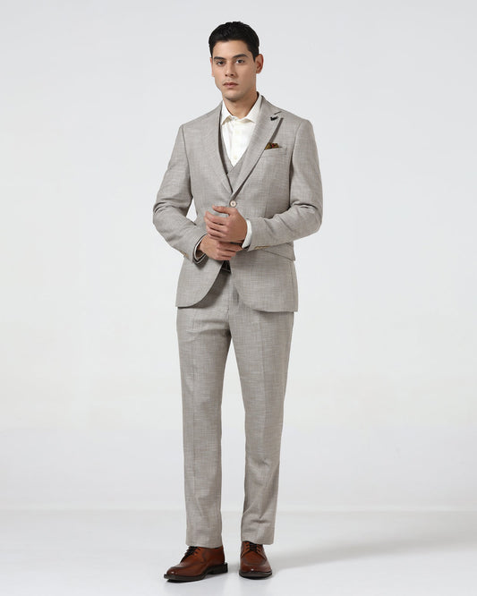 Brown Three Piece Textured Suit - Dayle