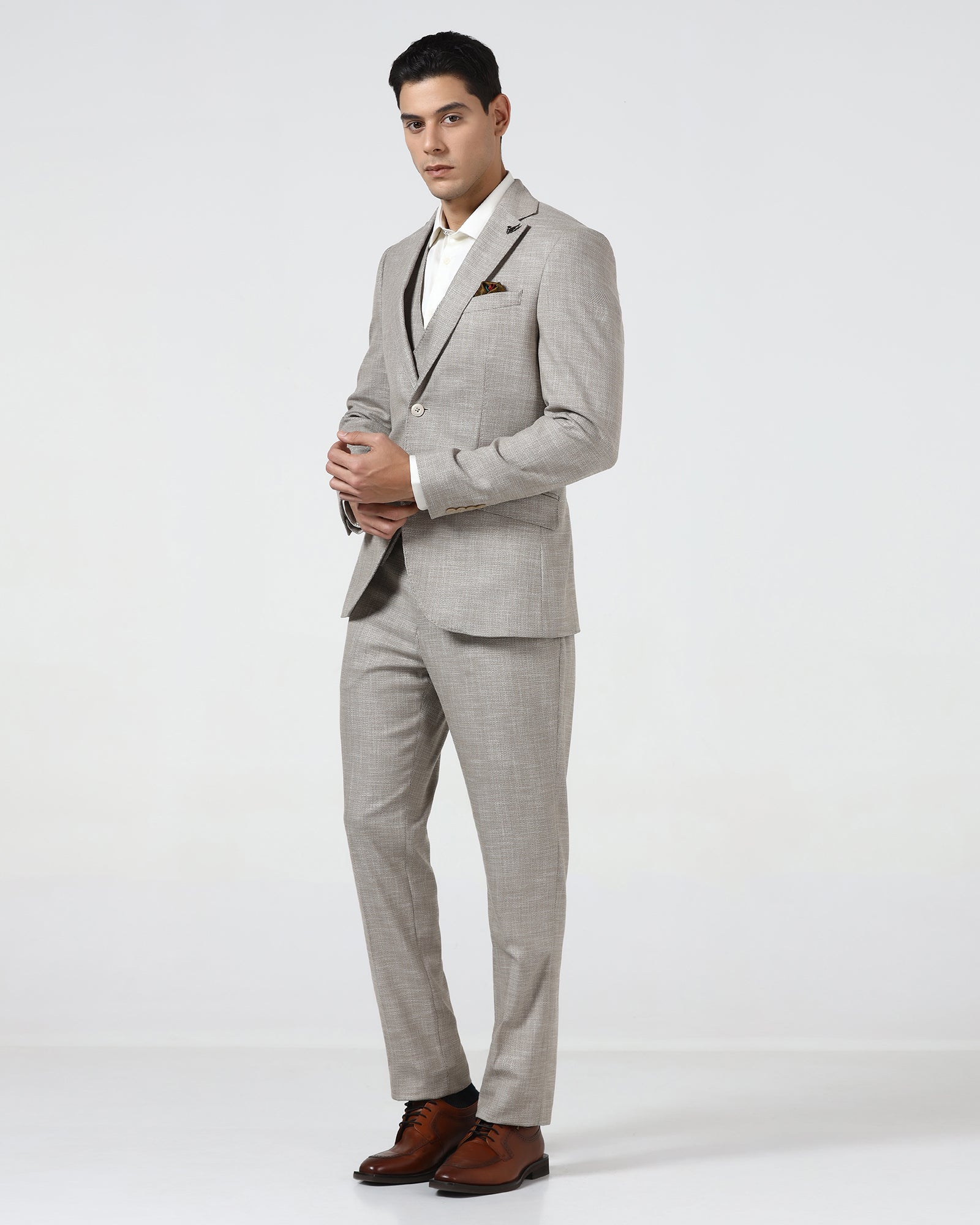 Brown Three Piece Textured Suit - Dayle