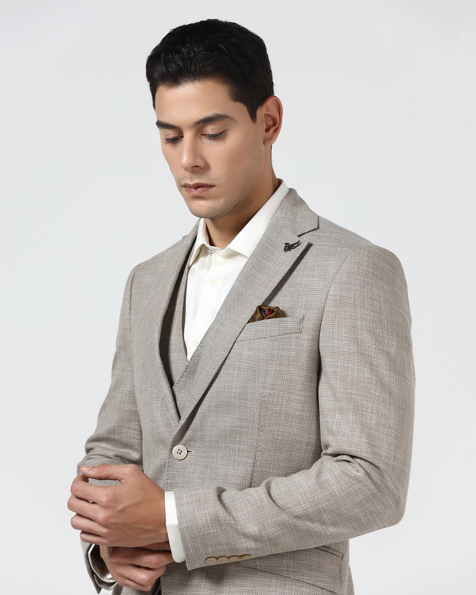 Brown Three Piece Textured Suit - Dayle