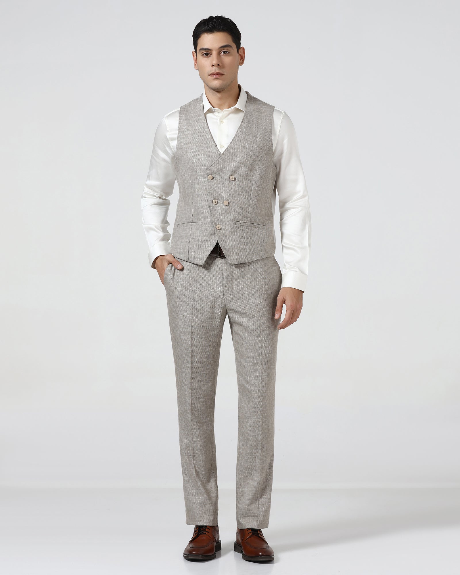 Brown Three Piece Textured Suit - Dayle